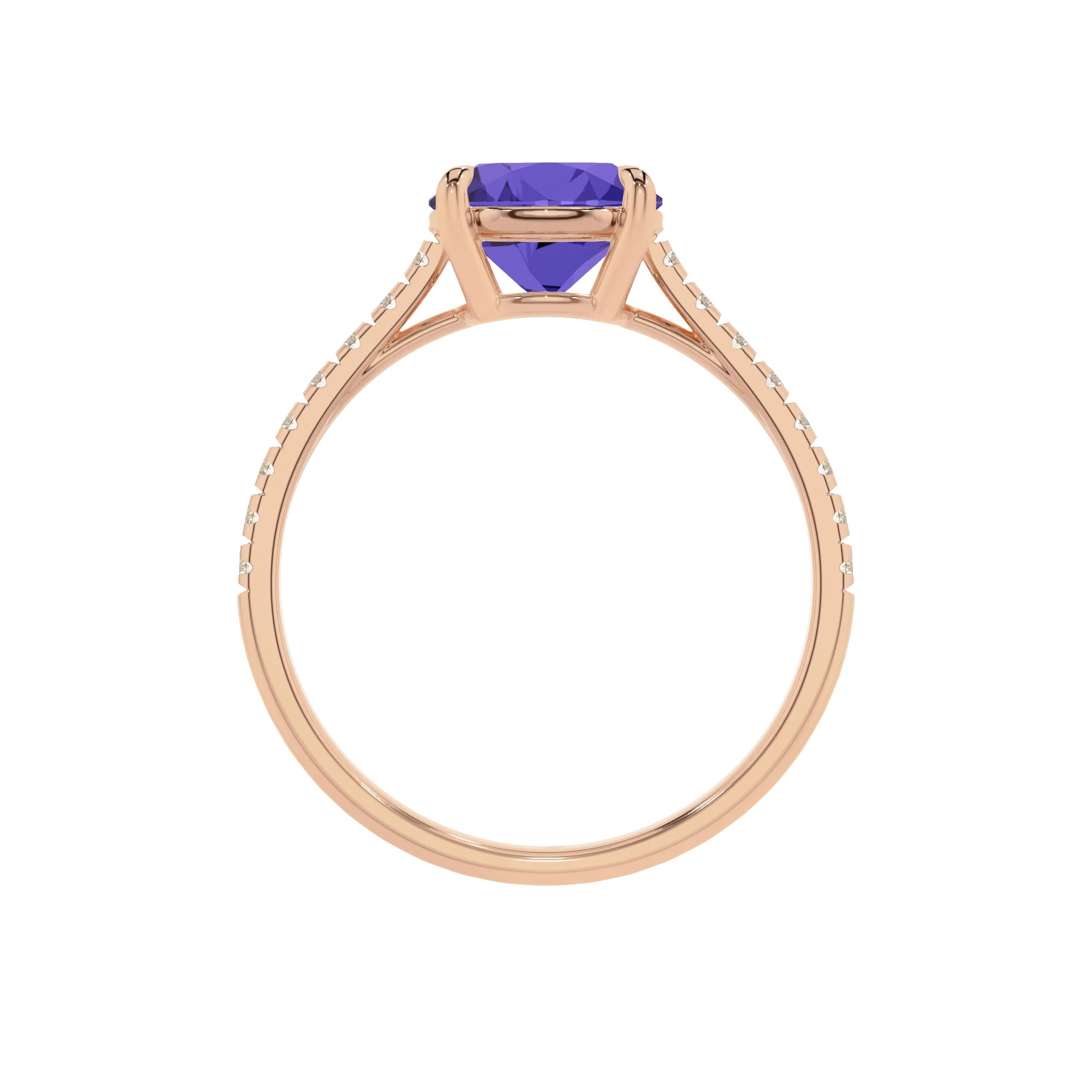 lab grown tanzanite round half eternity solitaire engagement rings in rose gold 