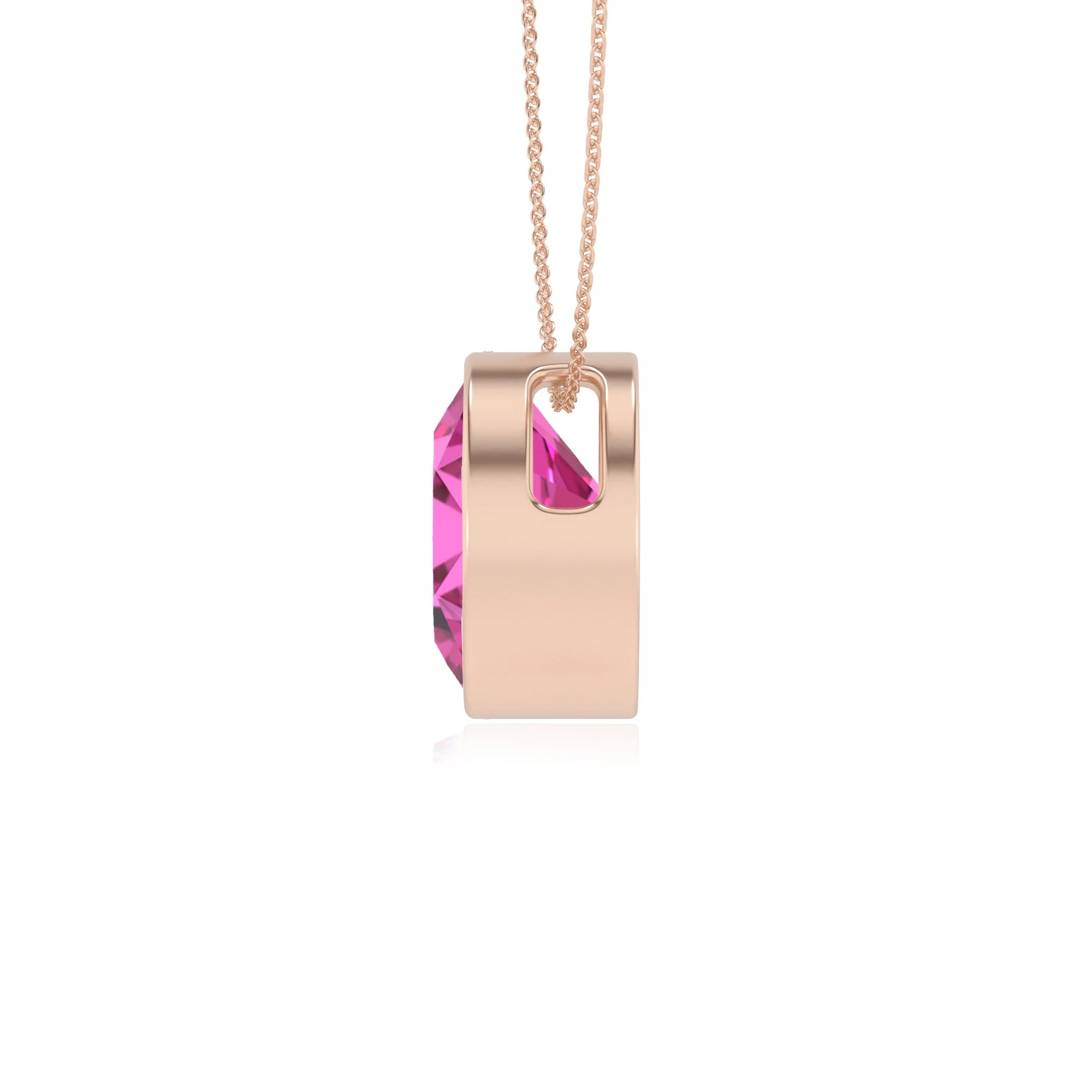 lab grown pink-sapphire round solitaire necklaces in rose gold 