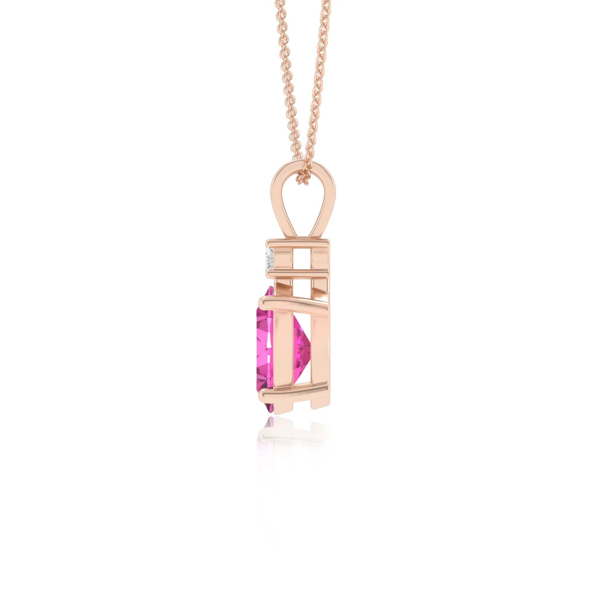 lab grown pink-sapphire oval solitaire v-bale necklaces in rose gold 