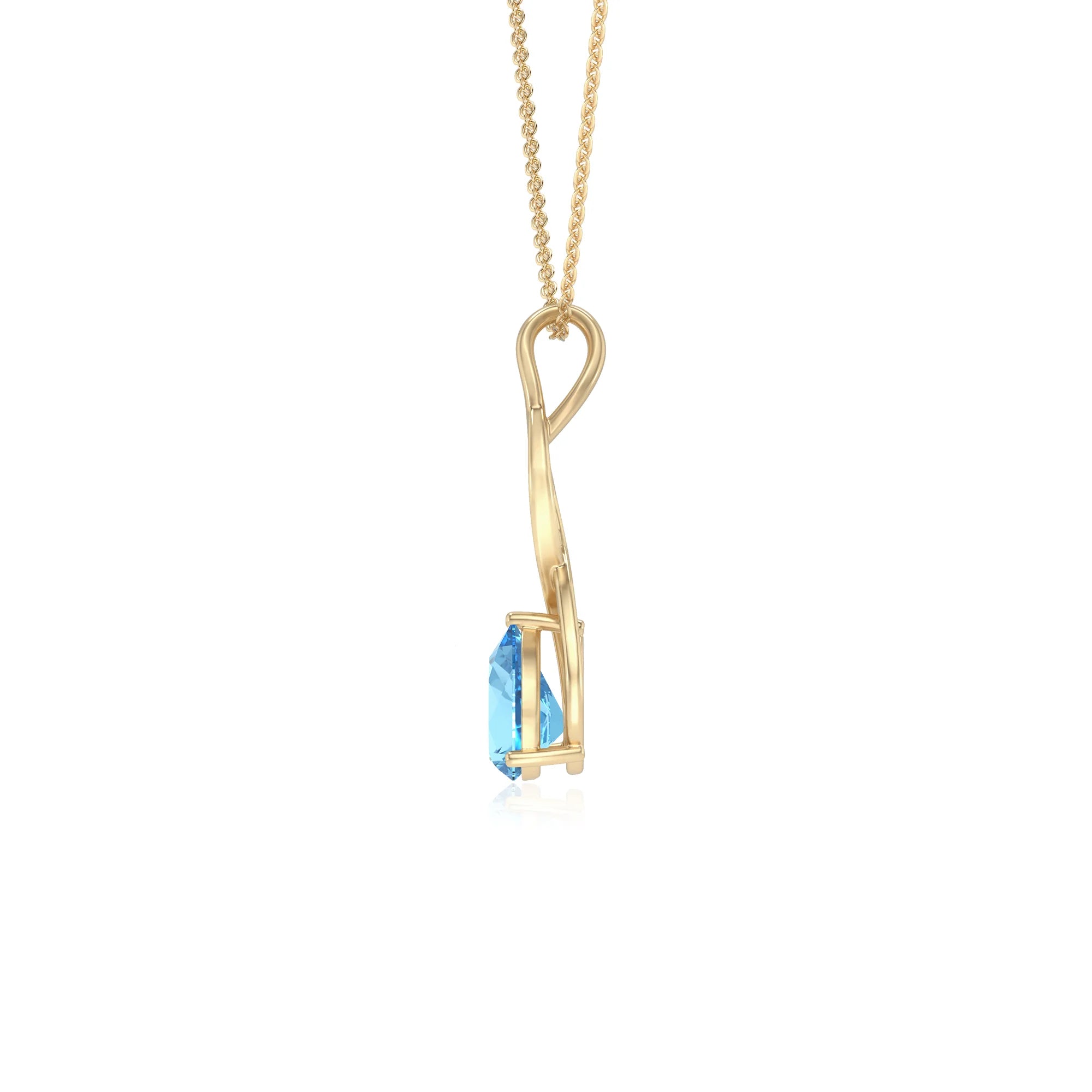 natural swiss-blue-topaz pear solitaire necklaces in yellow gold 