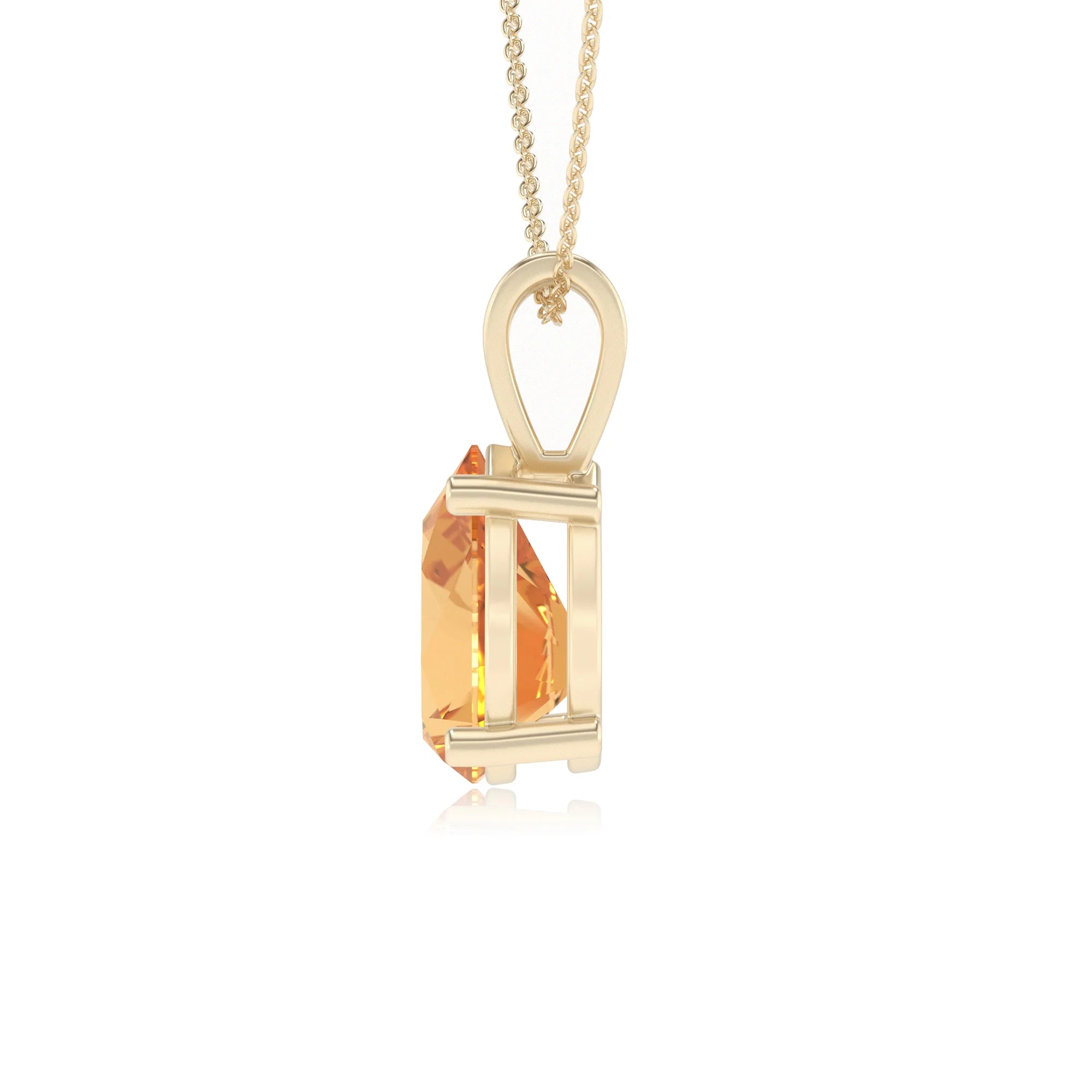 lab grown citrine pear solitaire v-bale necklaces in yellow gold 