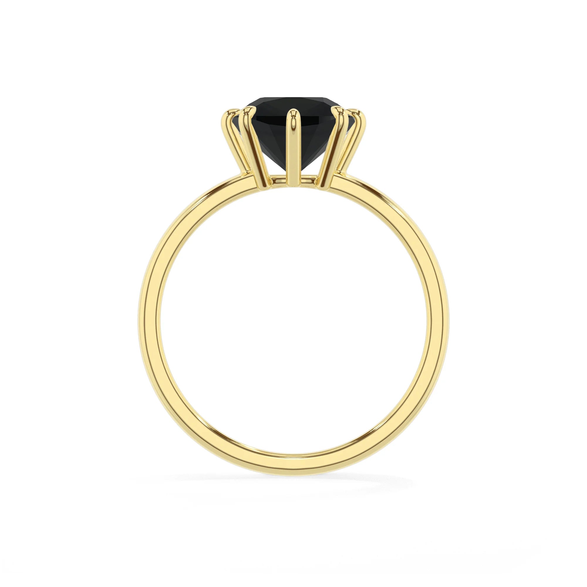 natural black-onyx cushion solitaire rings in yellow gold 