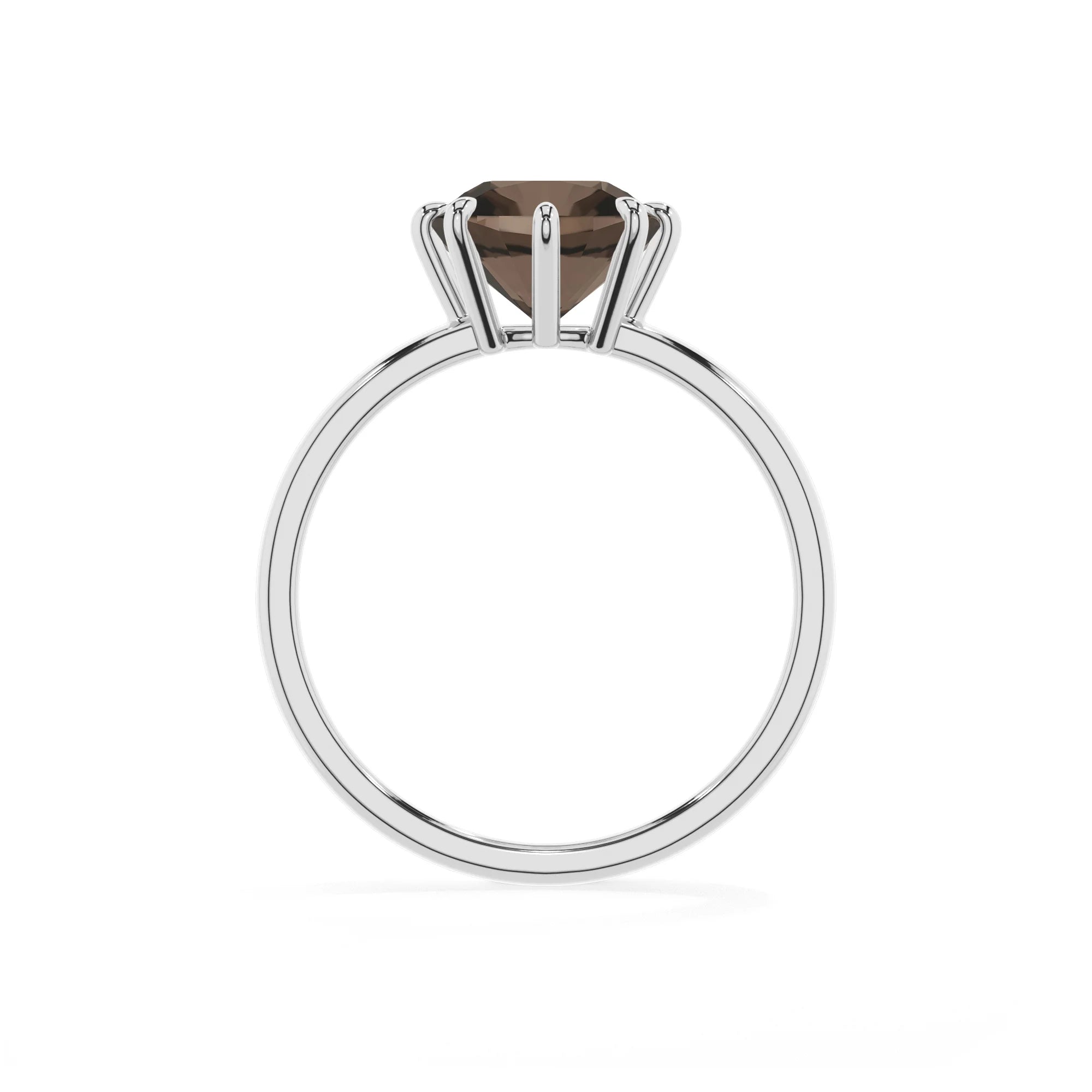 natural smoky-quartz cushion solitaire rings in white gold 