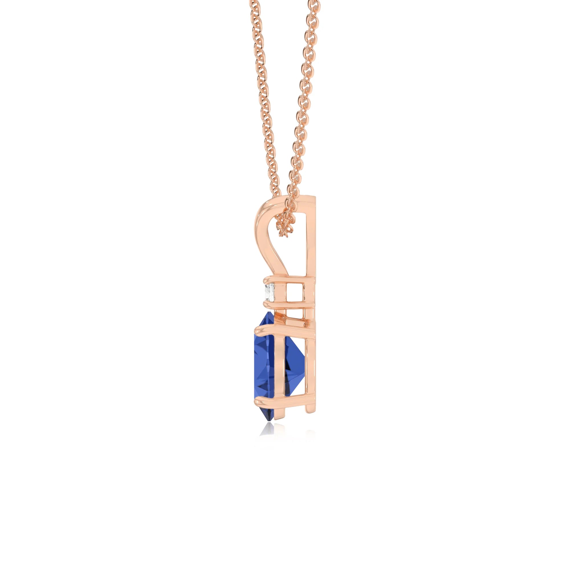 lab grown blue-sapphire oval solitaire v-bale necklaces in rose gold 