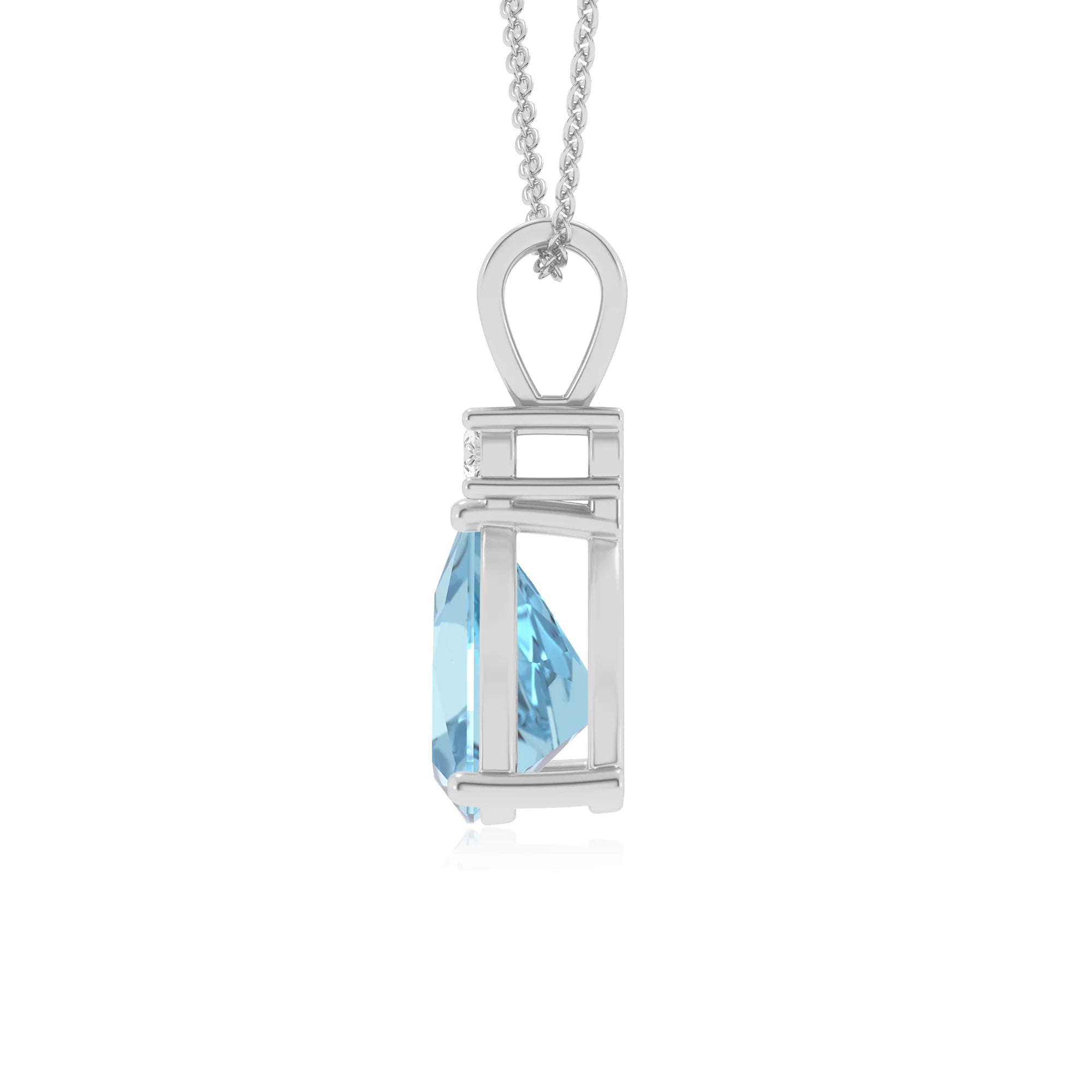 lab grown aquamarine trillion solitaire v-bale necklaces in sterling silver 