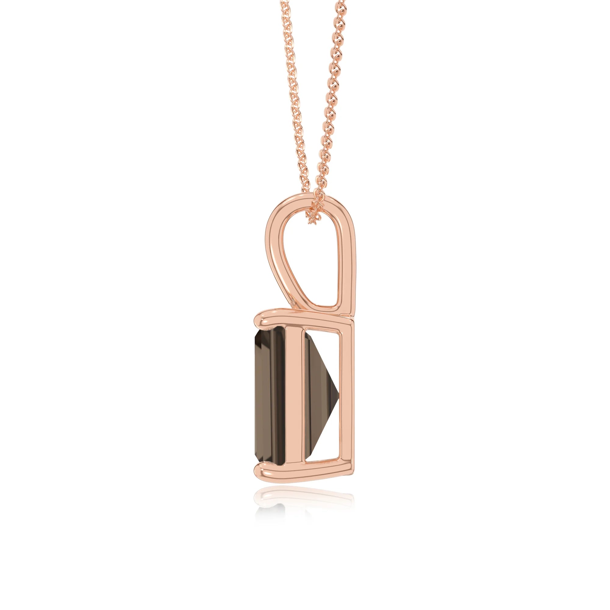 natural smoky-quartz emerald cut solitaire necklaces in rose gold 