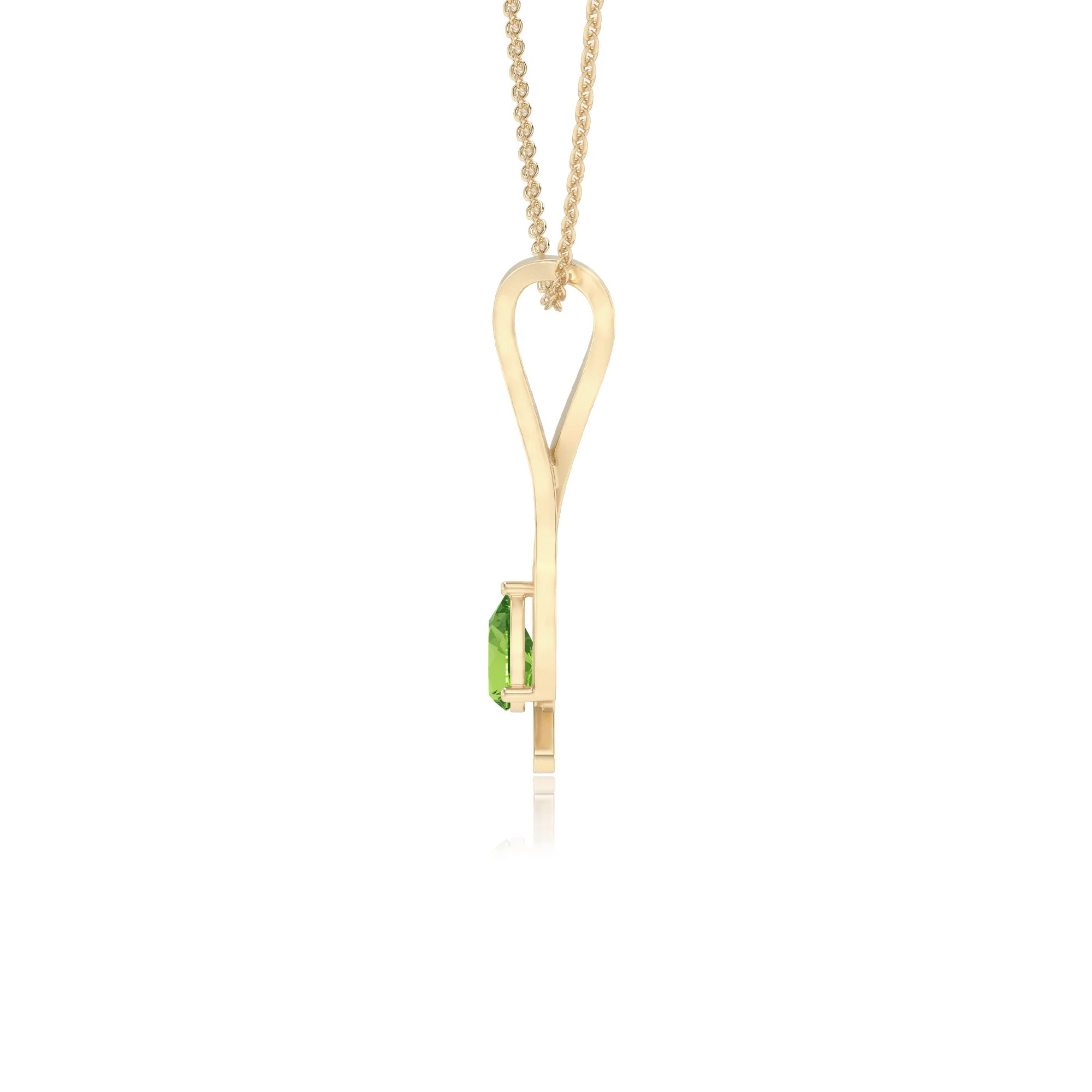 natural peridot pear solitaire necklaces in yellow gold 