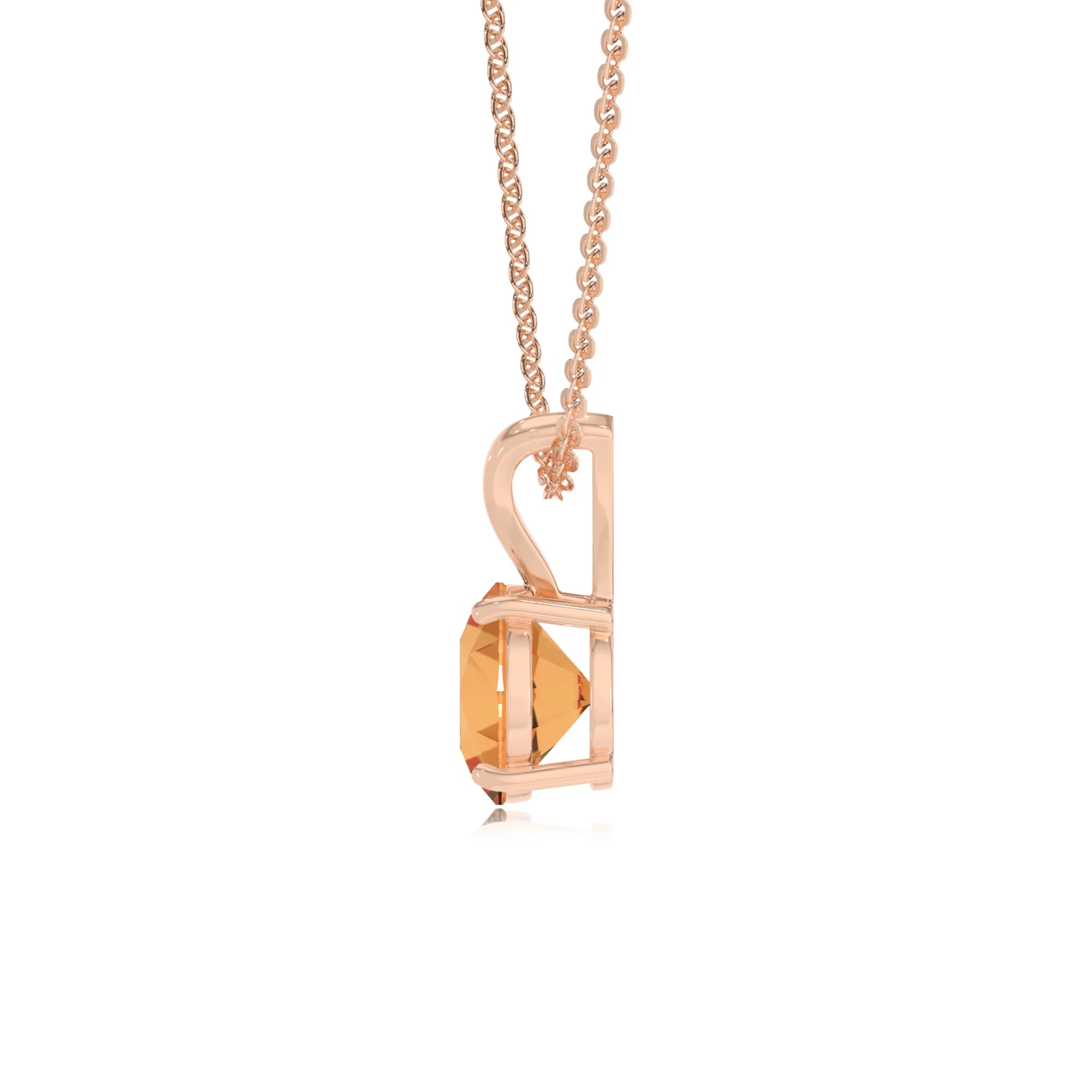 lab grown citrine round solitaire v-bale necklaces in rose gold 