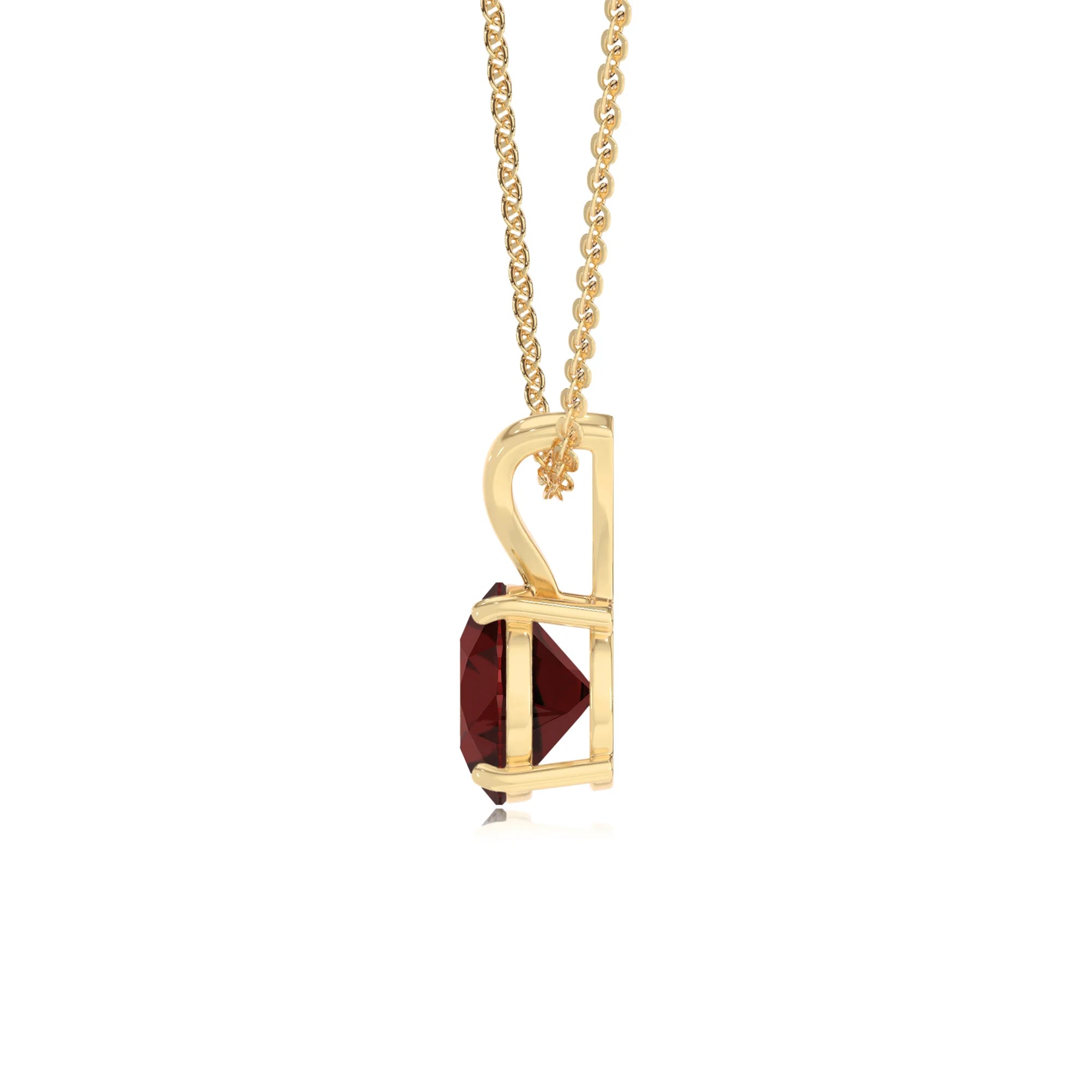natural garnet round solitaire v-bale necklaces in yellow gold 