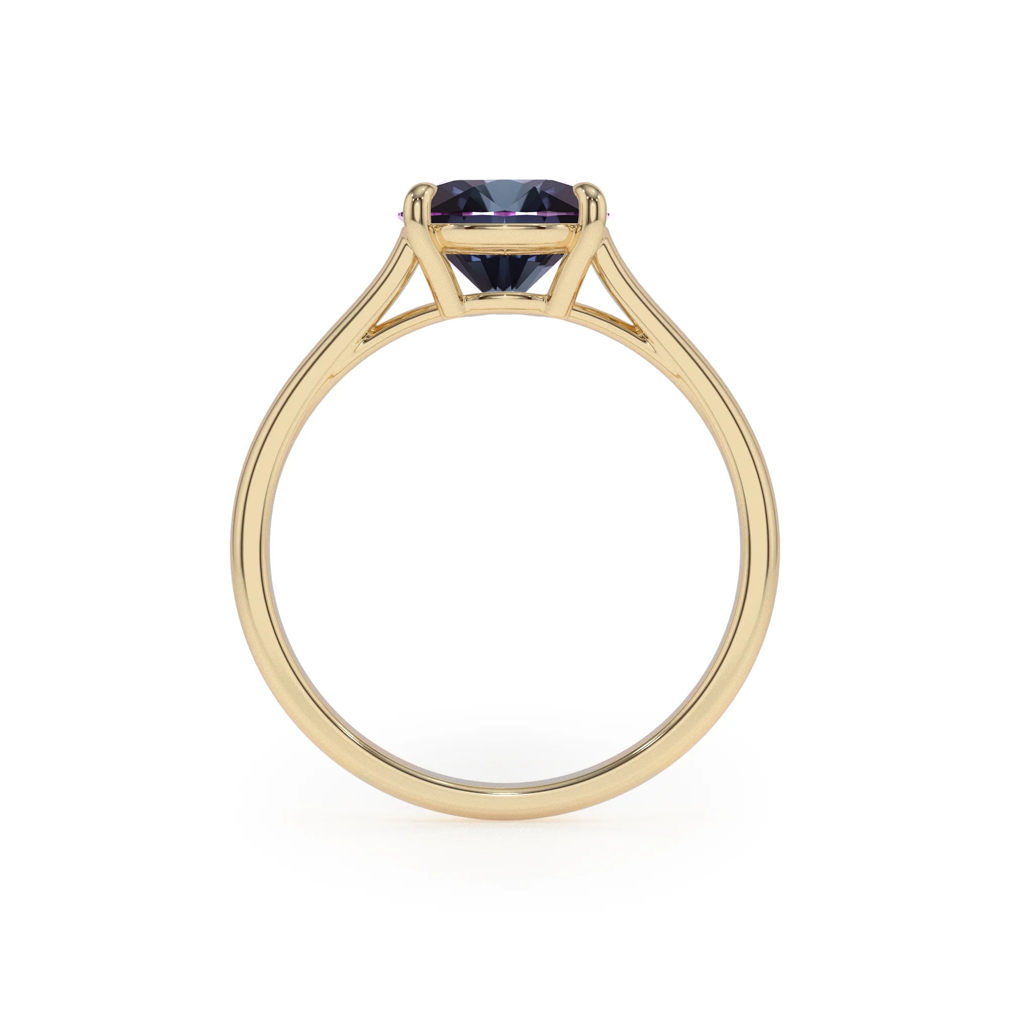 lab grown alexandrite pear solitaire rings in yellow gold 
