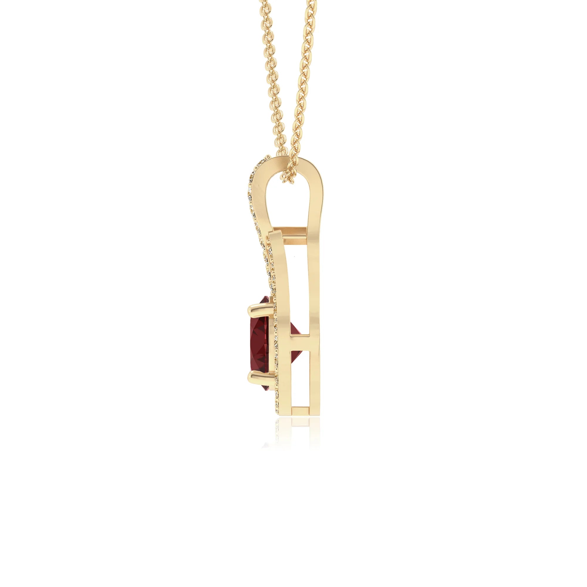 natural garnet round solitaire necklaces in yellow gold 