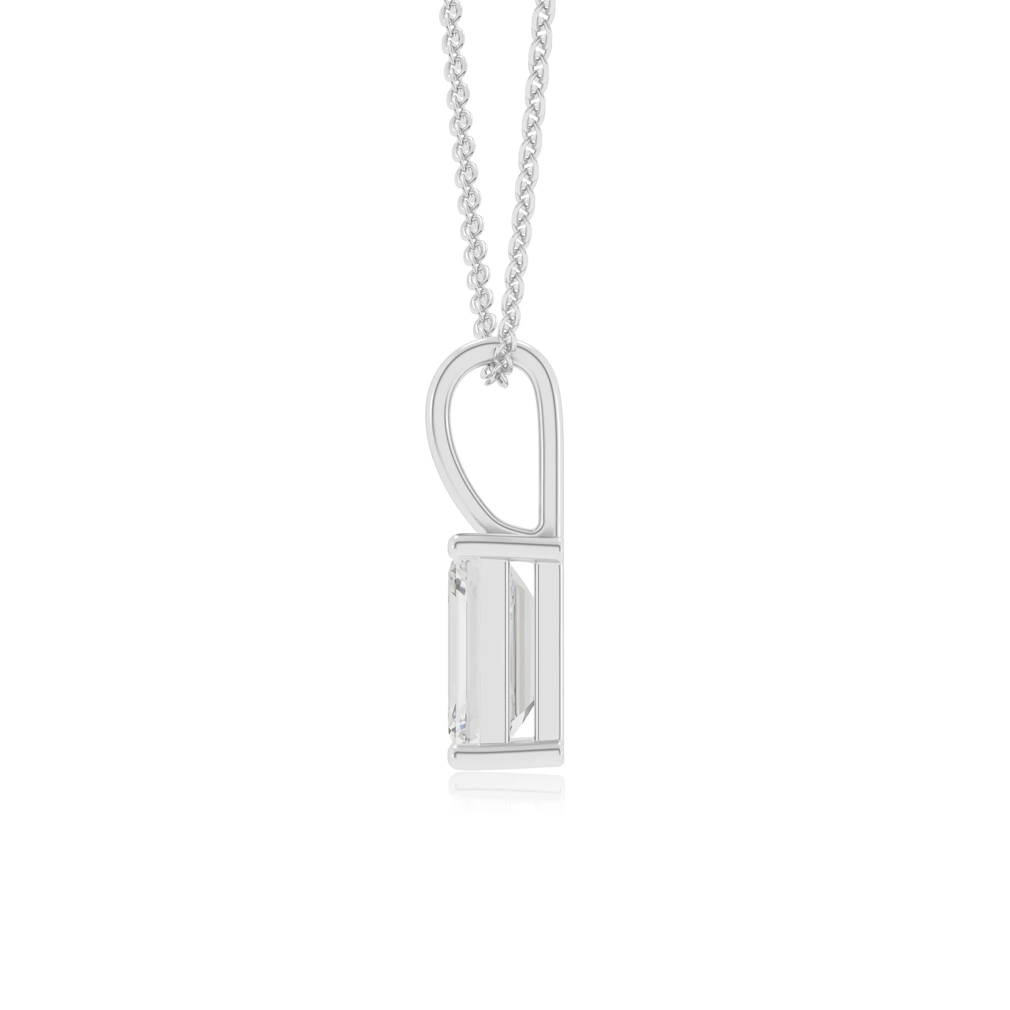 lab grown moissanite emerald cut solitaire necklaces in platinum 