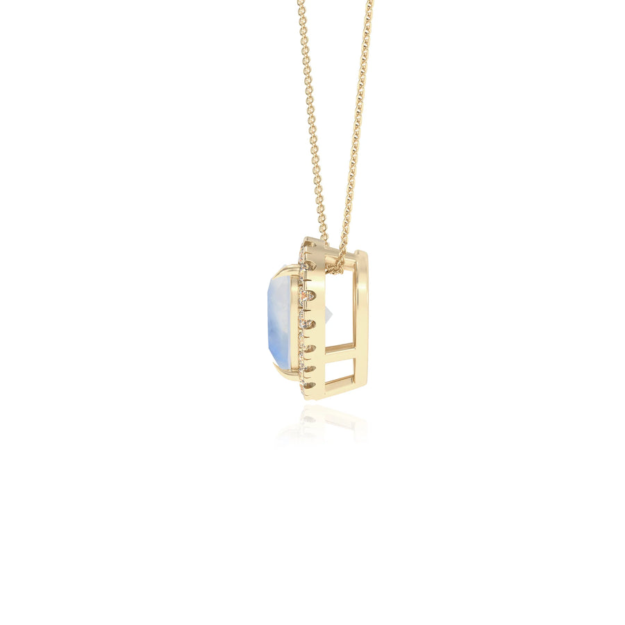 natural rainbow moonstone heart solitaire necklaces in yellow gold 