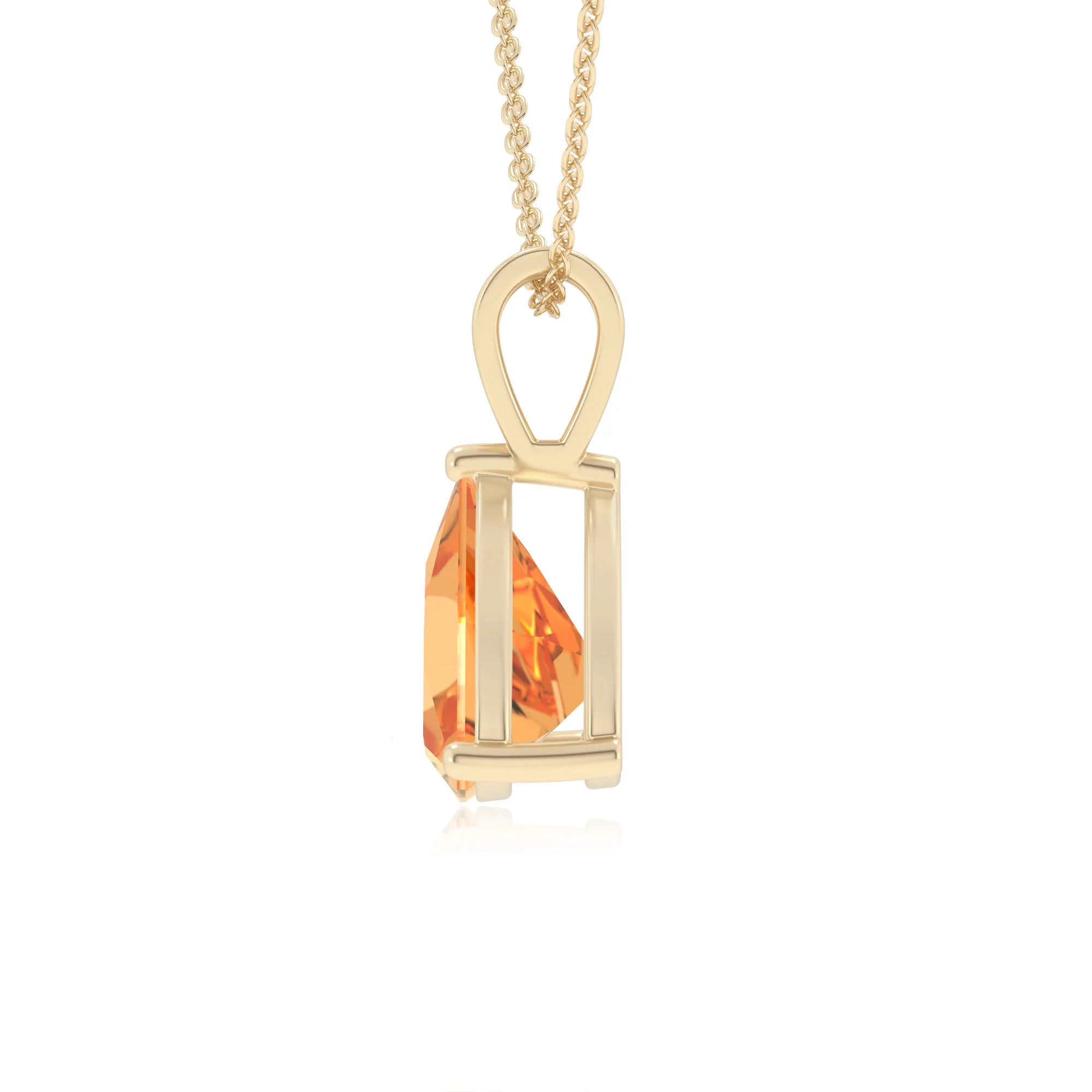 lab grown citrine trillion solitaire v-bale necklaces in yellow gold 