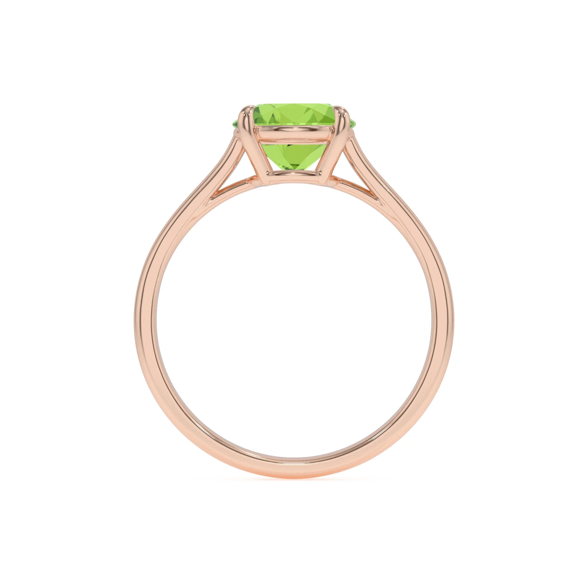 natural peridot round solitaire rings in rose gold 