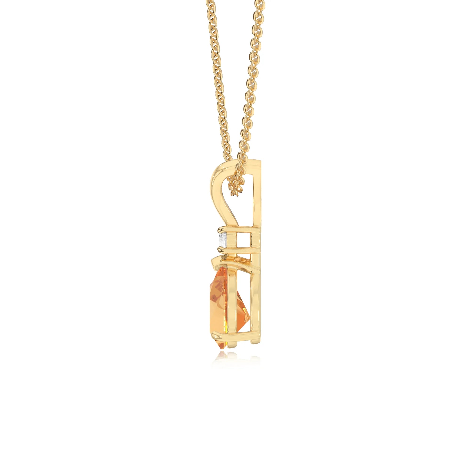 lab grown citrine pear solitaire v-bale necklaces in yellow gold 