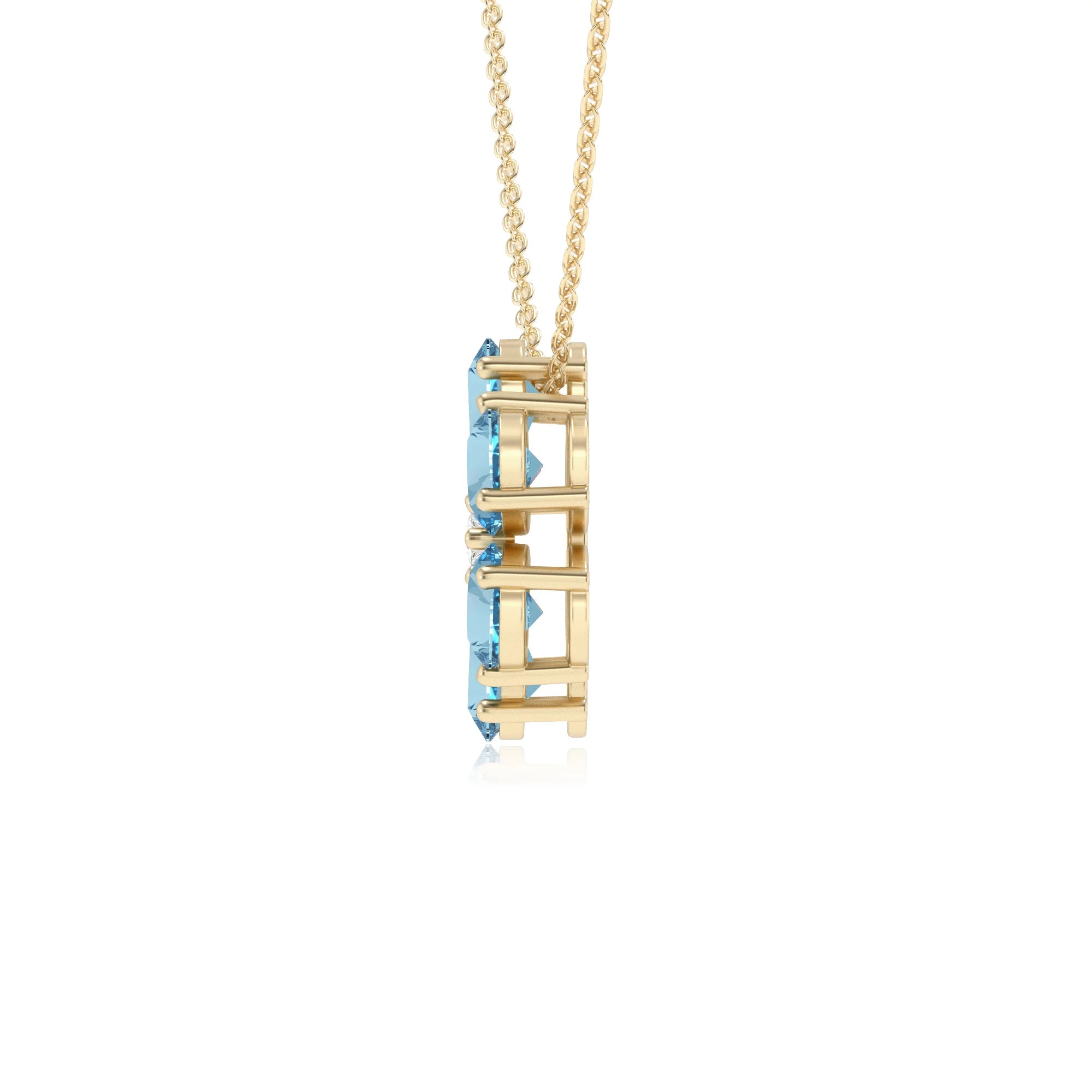 lab grown aquamarine pear solitaire necklaces in yellow gold 