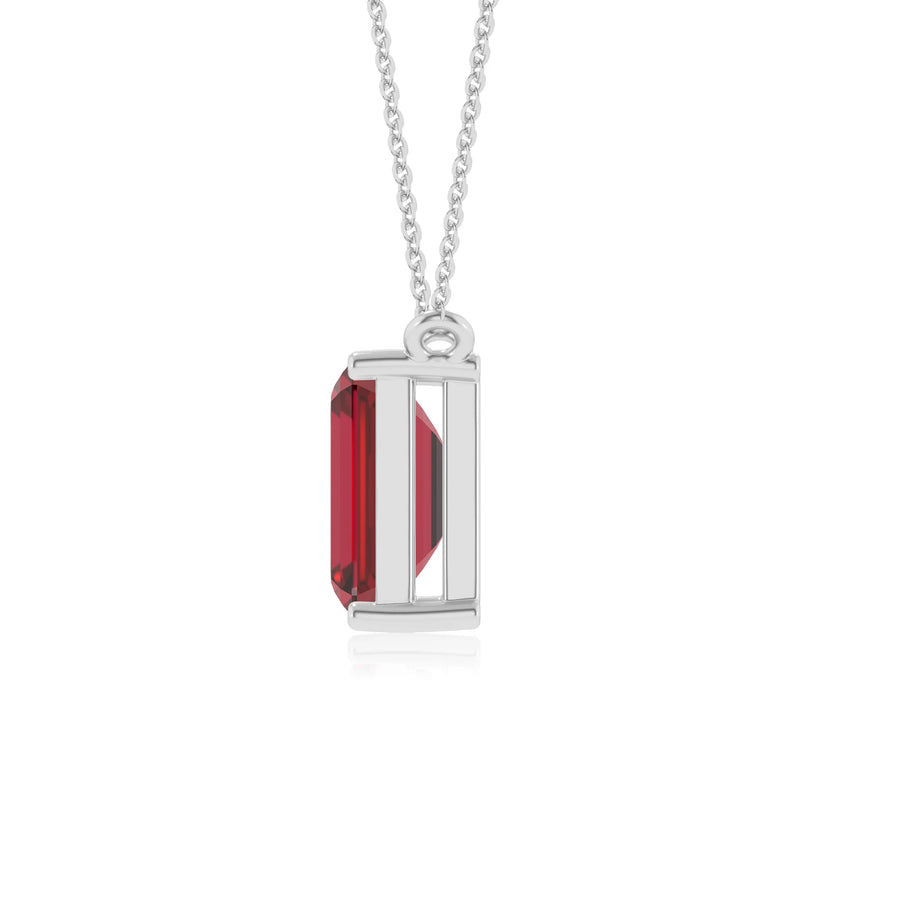 lab grown ruby emerald cut solitaire necklaces in white gold 