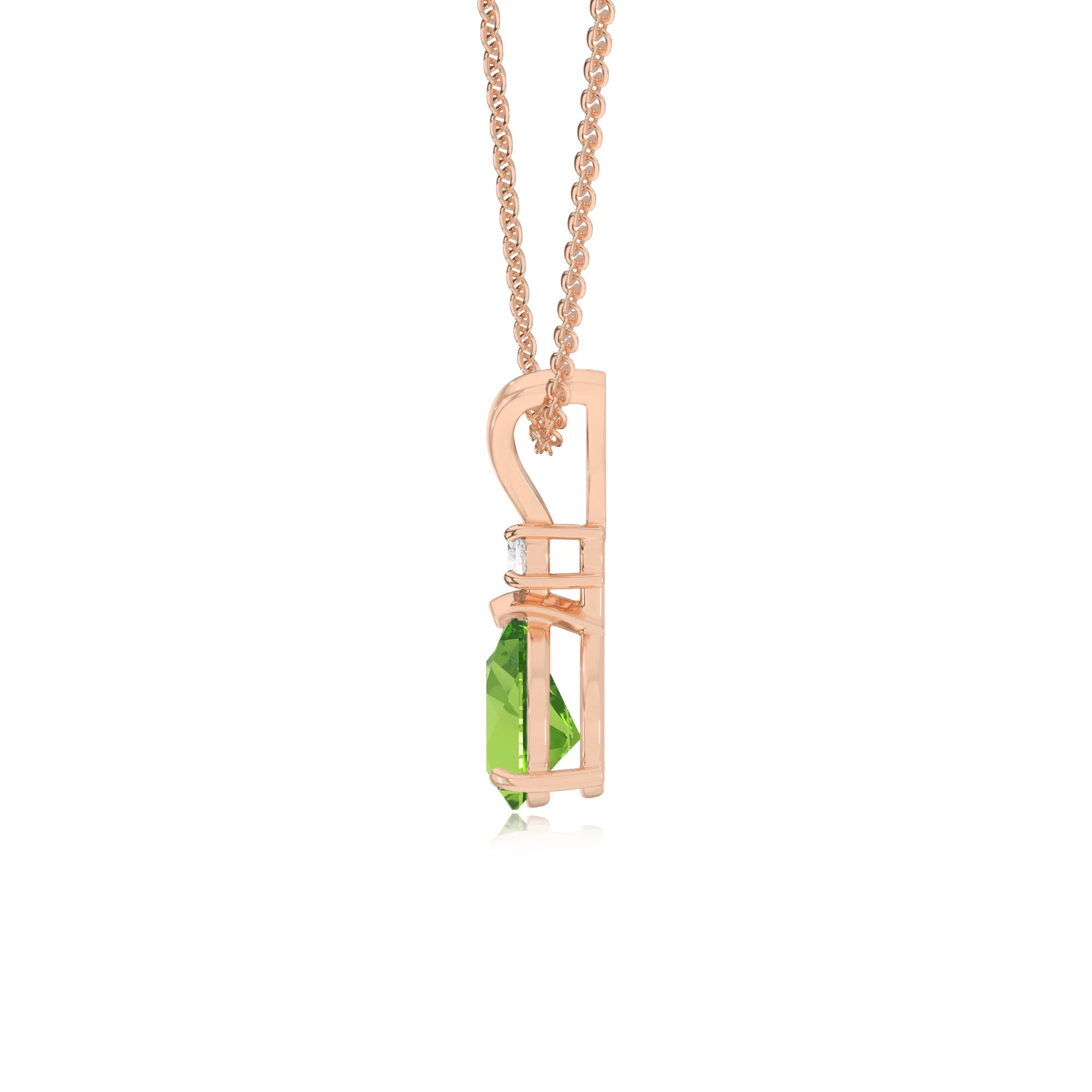 natural peridot pear solitaire v-bale necklaces in rose gold 