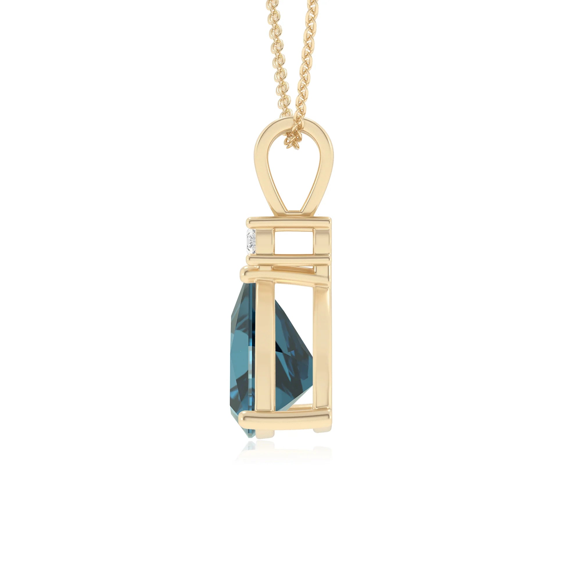 natural london-blue-topaz trillion solitaire v-bale necklaces in yellow gold 