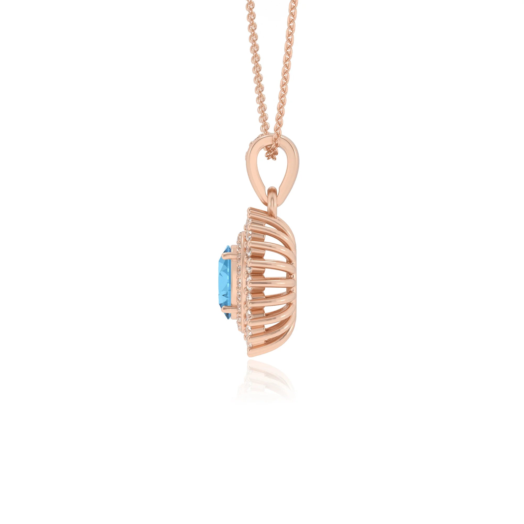 natural swiss-blue-topaz oval halo necklaces in rose gold 