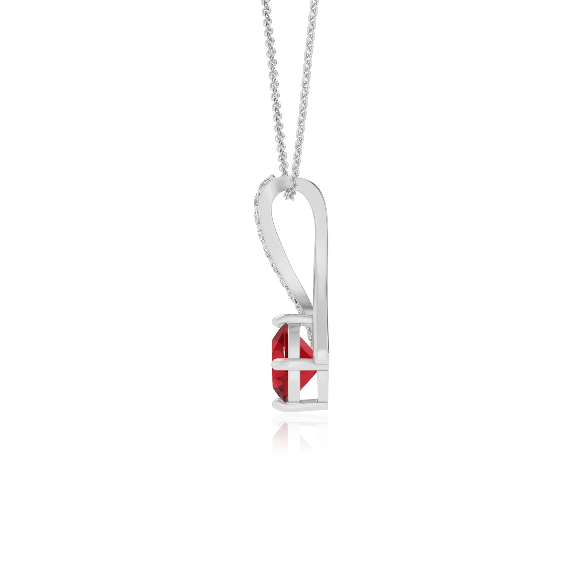 lab grown ruby round solitaire necklaces in platinum 