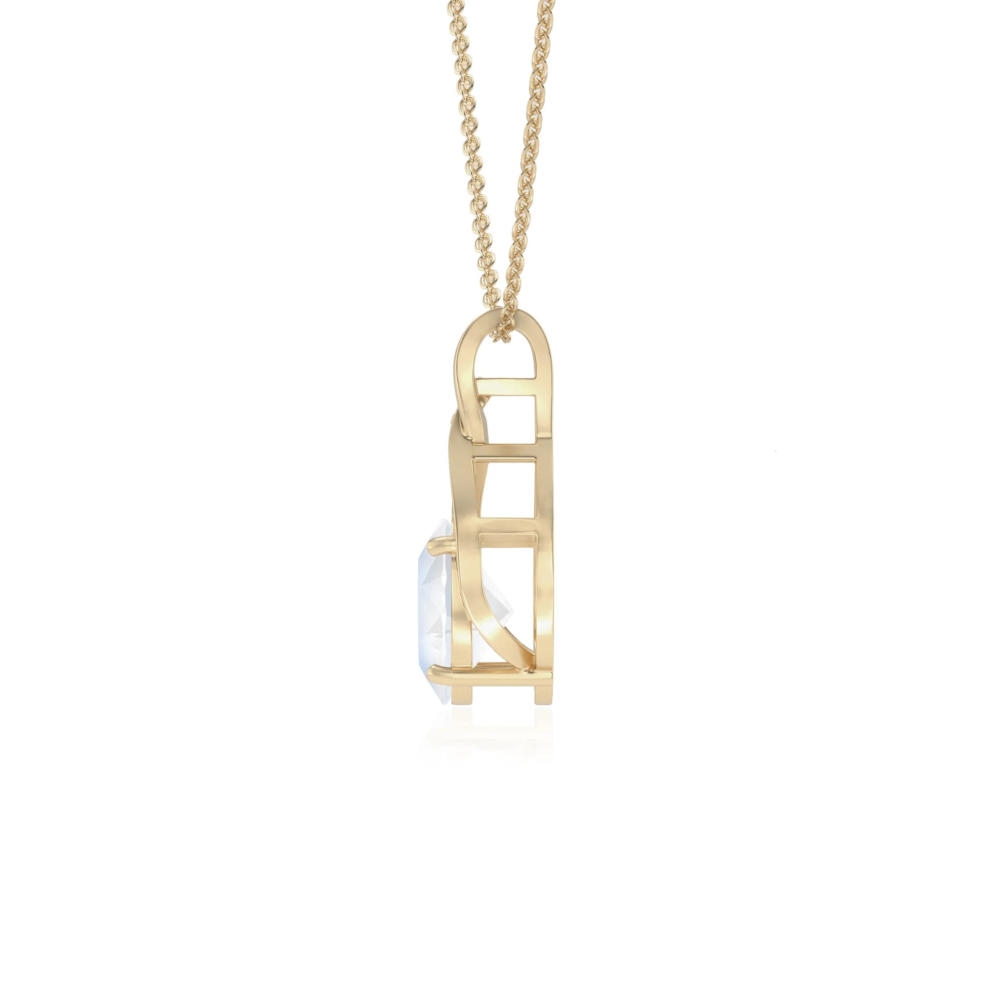 natural rainbow-moonstone oval solitaire necklaces in yellow gold 