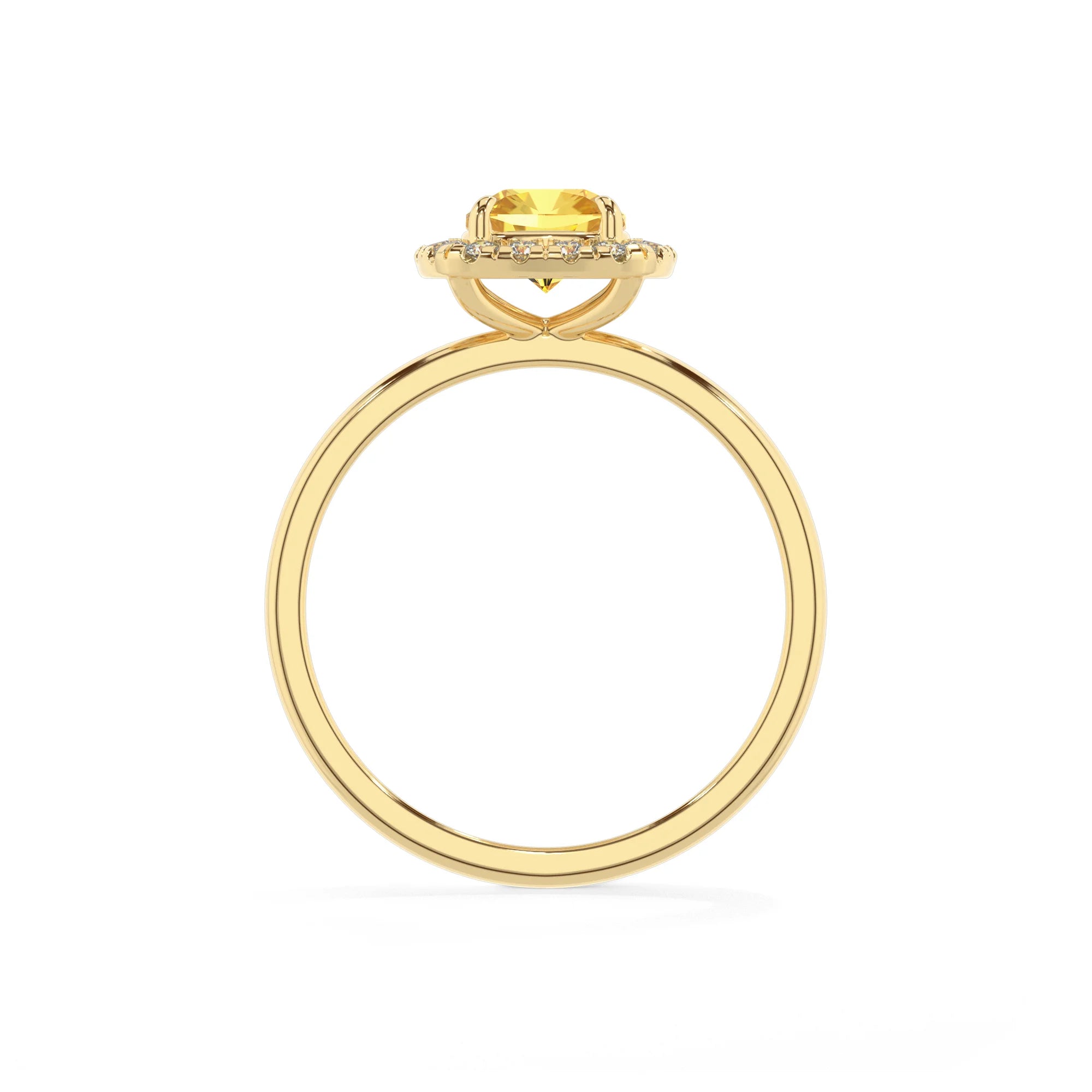 lab grown yellow-sapphire cushion solitaire rings in yellow gold 