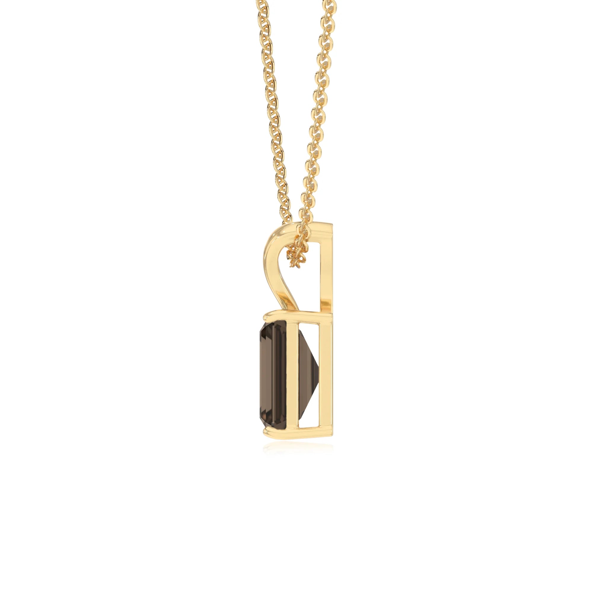 natural smoky-quartz emerald cut solitaire v-bale necklaces in yellow gold 