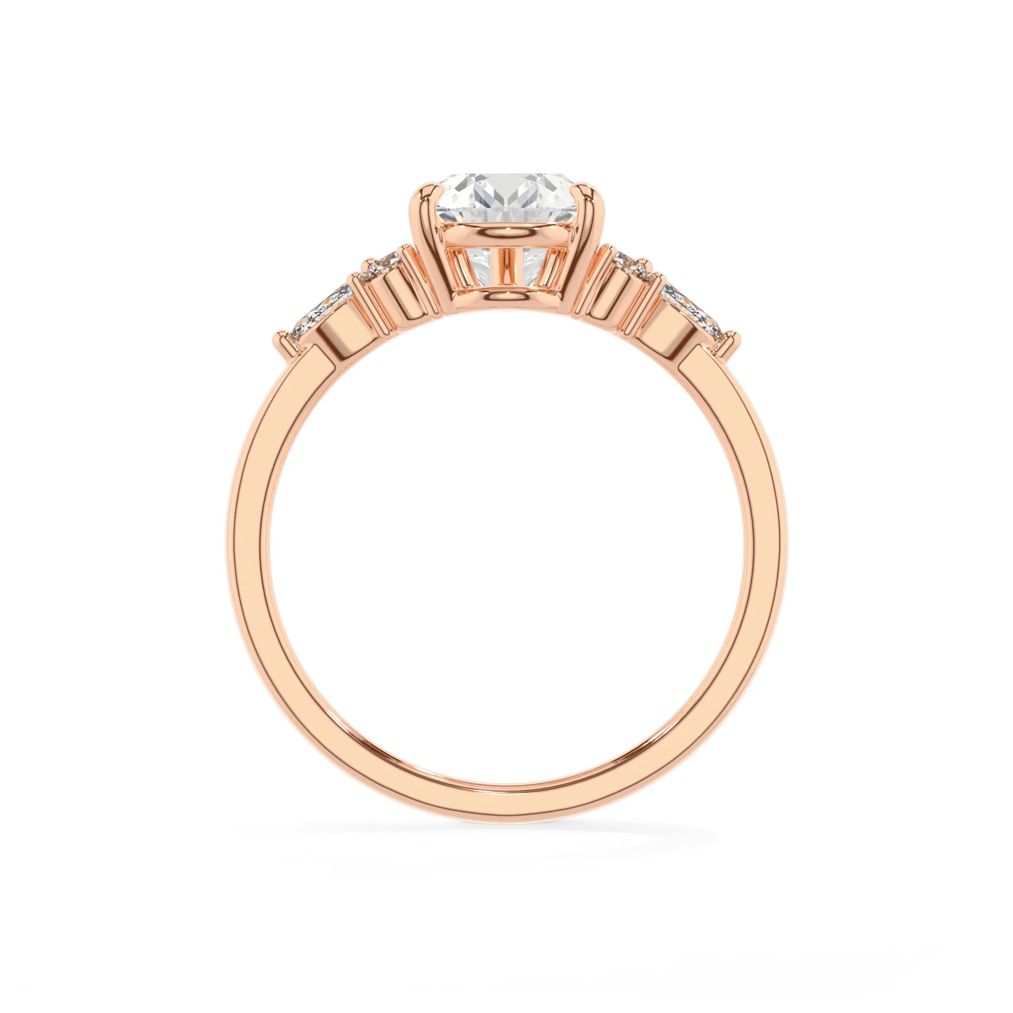 lab grown moissanite pear solitaire rings in rose gold 