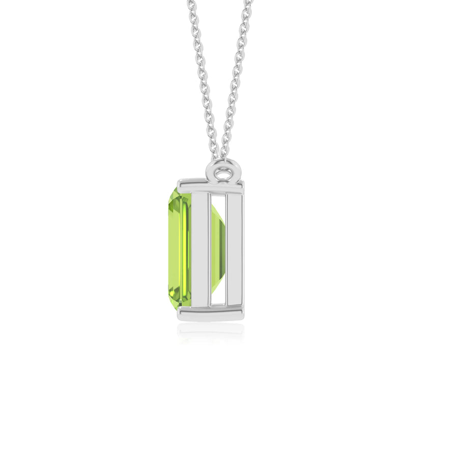 natural peridot emerald cut solitaire necklaces in white gold 