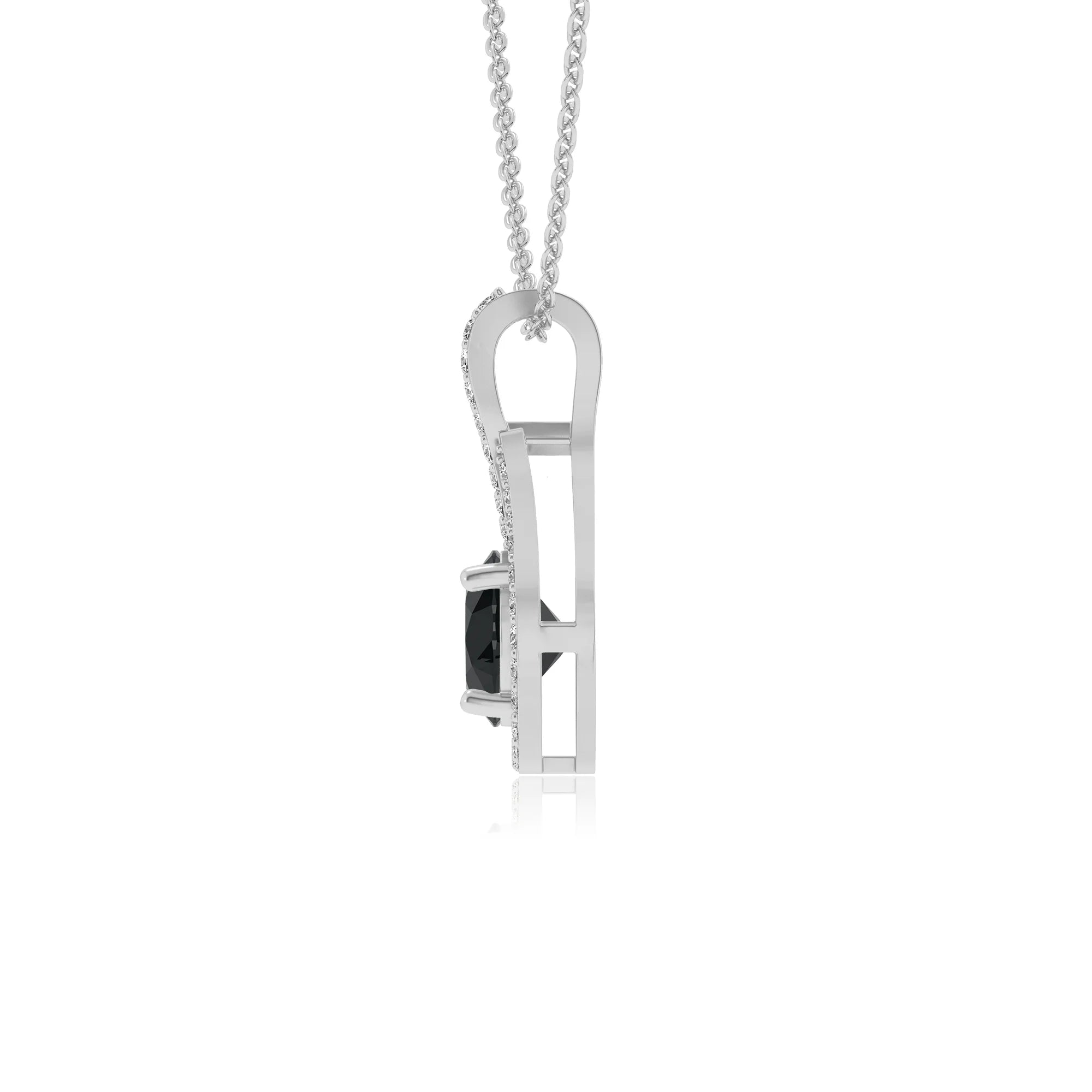 natural black-onyx round solitaire necklaces in white gold 