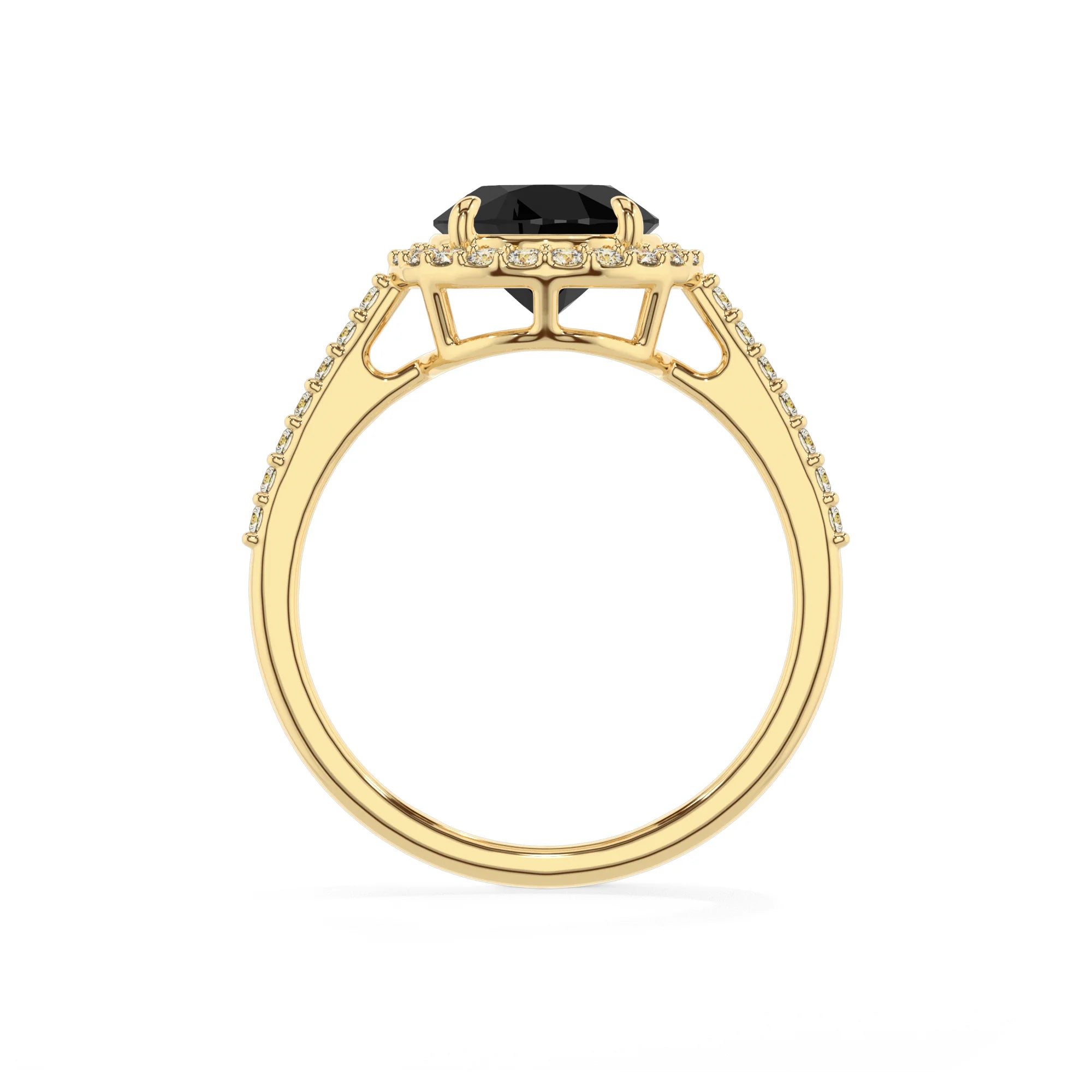 natural black-onyx round solitaire rings in yellow gold 