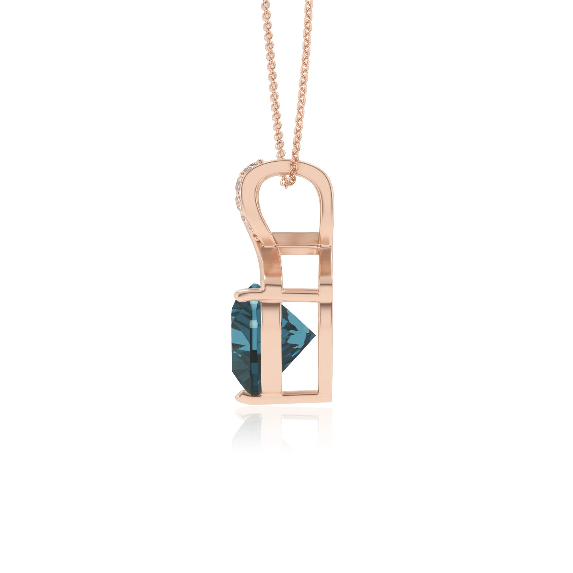 natural london-blue-topaz heart solitaire necklaces in rose gold 
