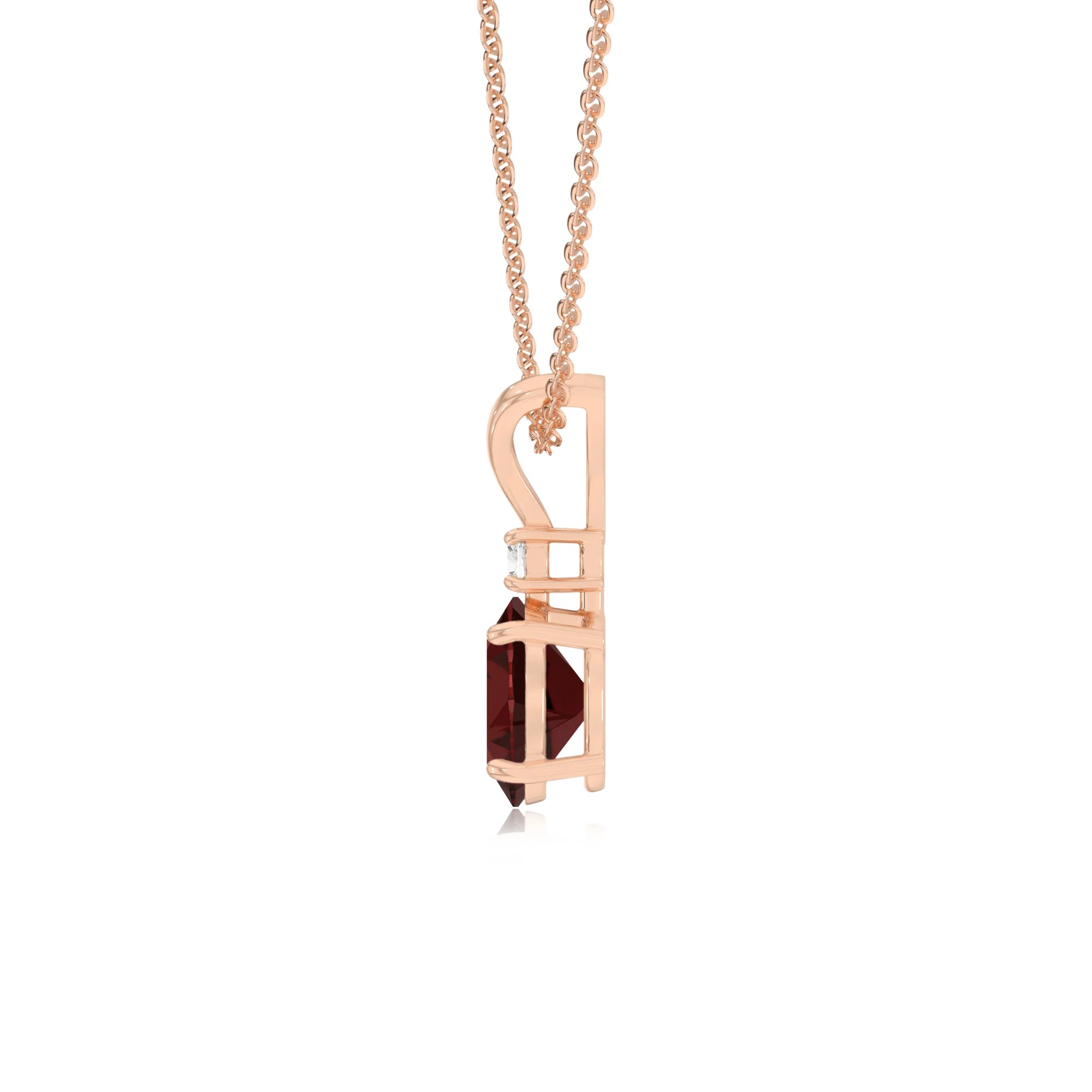 natural garnet oval solitaire v-bale necklaces in rose gold 