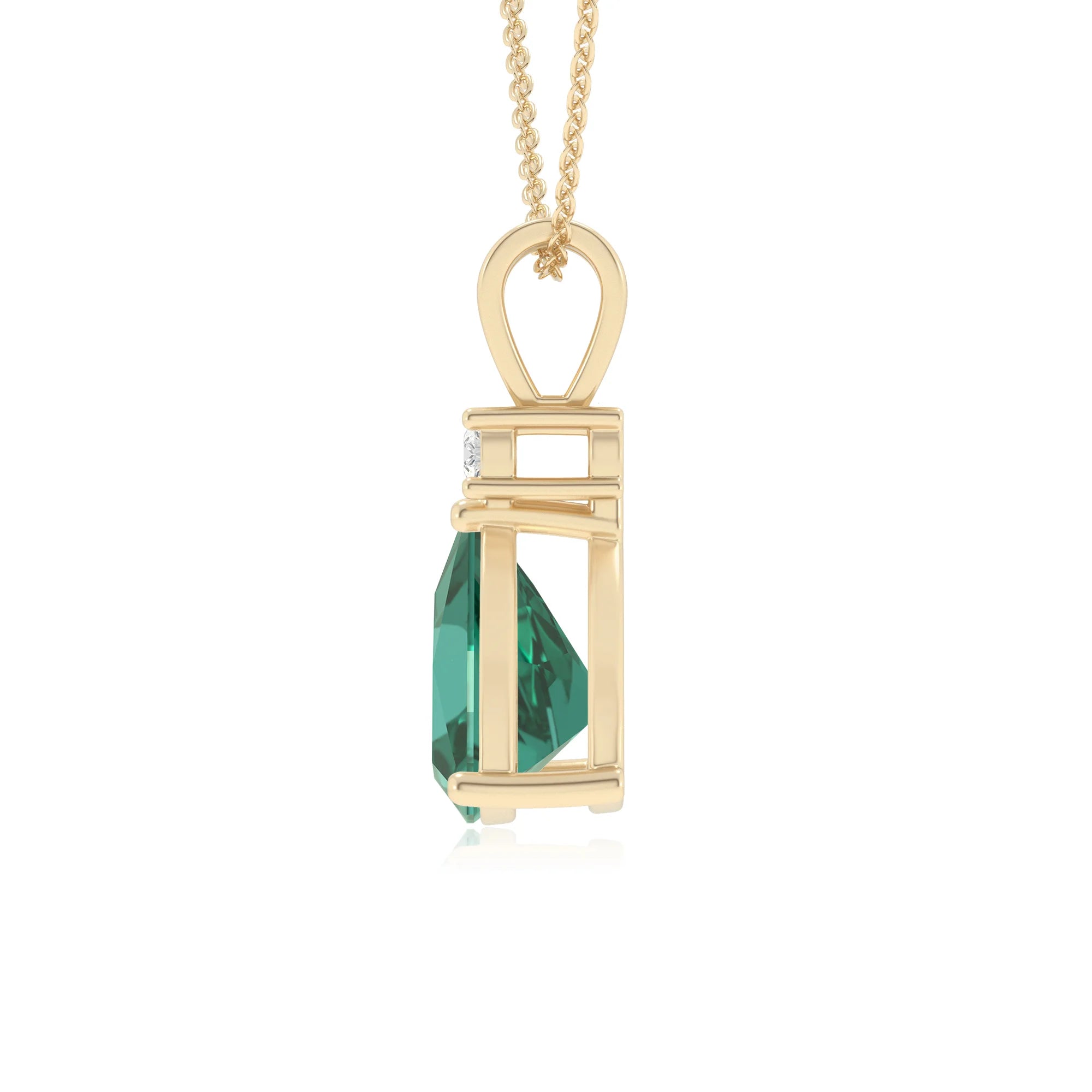 lab grown emerald trillion solitaire v-bale necklaces in yellow gold 