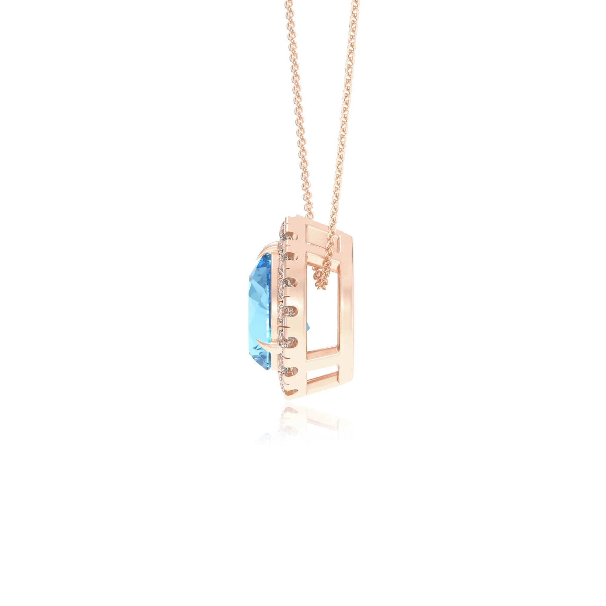natural swiss blue topaz pear solitaire necklaces in rose gold 