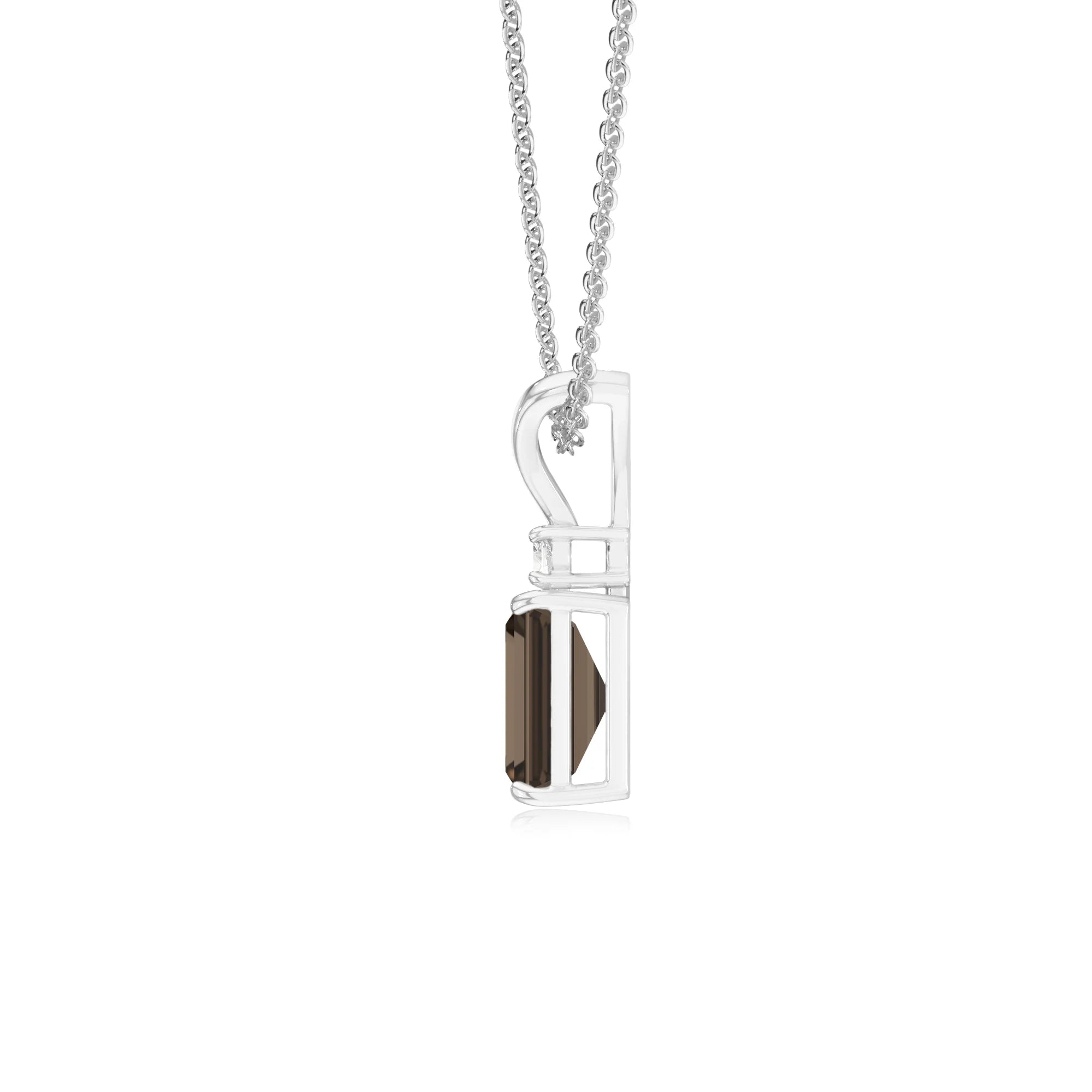 natural smoky-quartz emerald cut solitaire v-bale necklaces in white gold 
