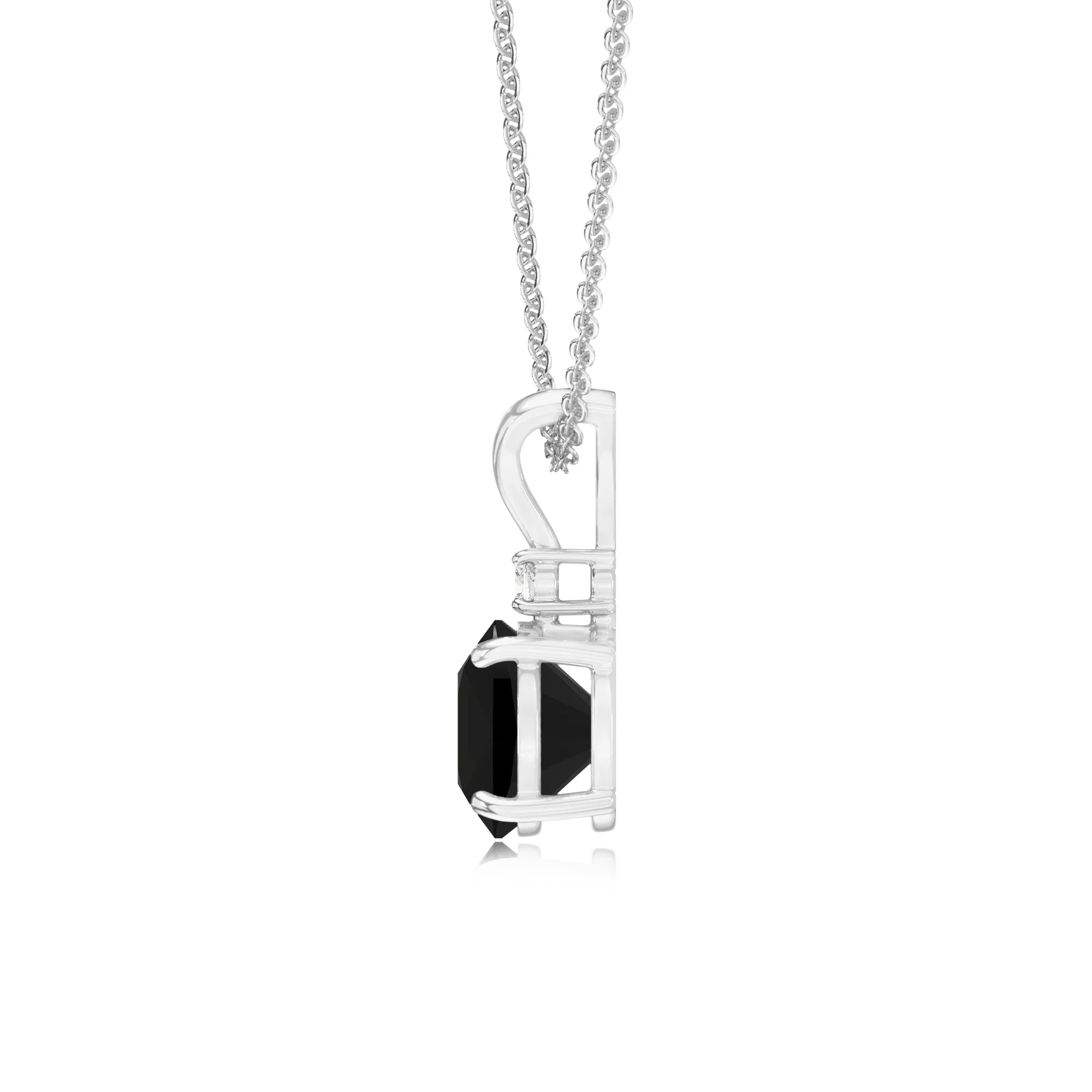 natural black-onyx cushion solitaire v-bale necklaces in white gold 