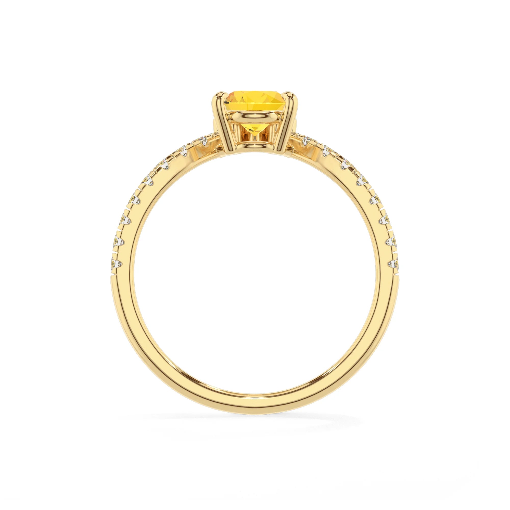 lab grown yellow-sapphire pear solitaire rings in yellow gold 