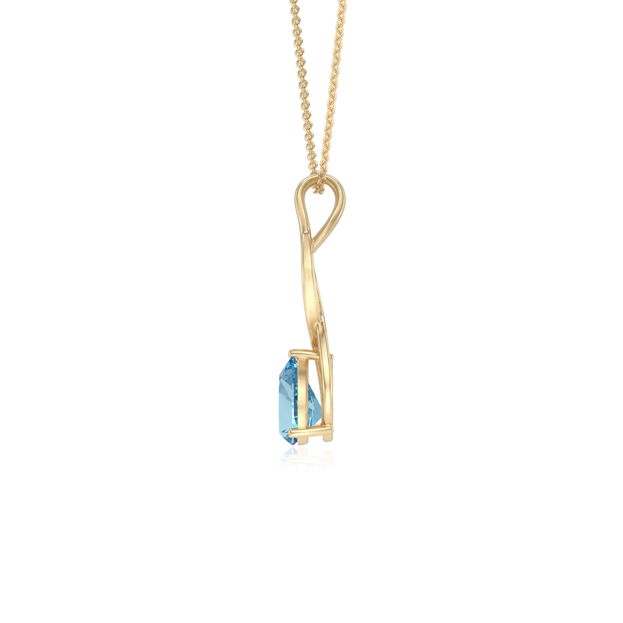 lab grown aquamarine pear solitaire necklaces in yellow gold 