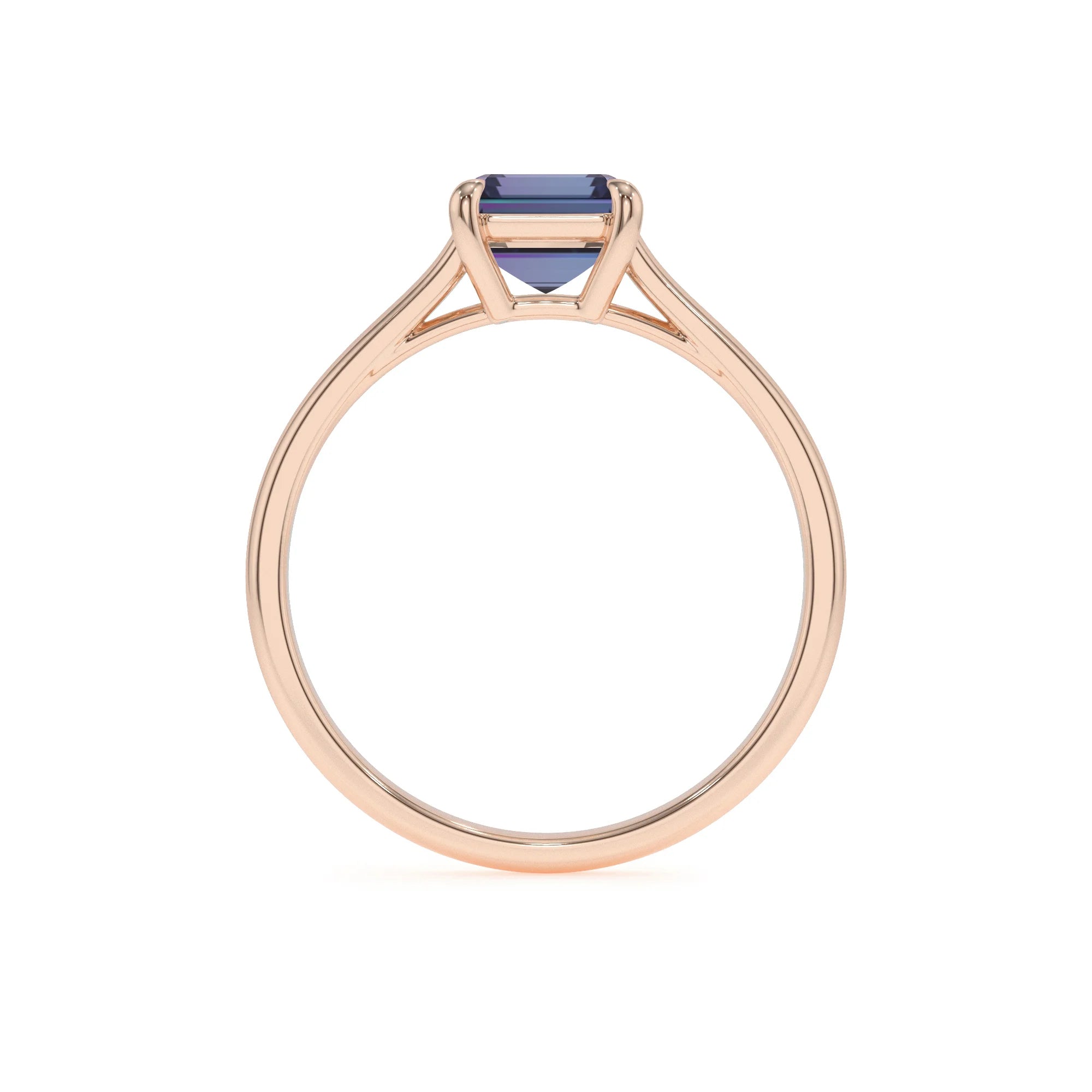 lab grown alexandrite emerald cut solitaire rings in rose gold 