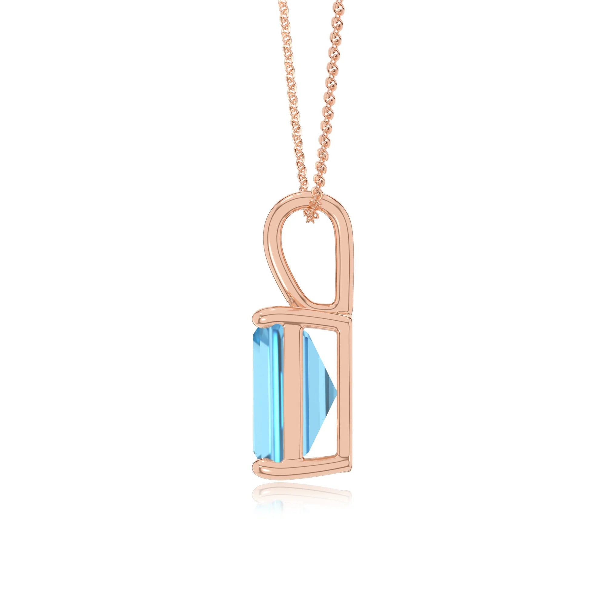 natural swiss-blue-topaz emerald cut solitaire necklaces in rose gold 