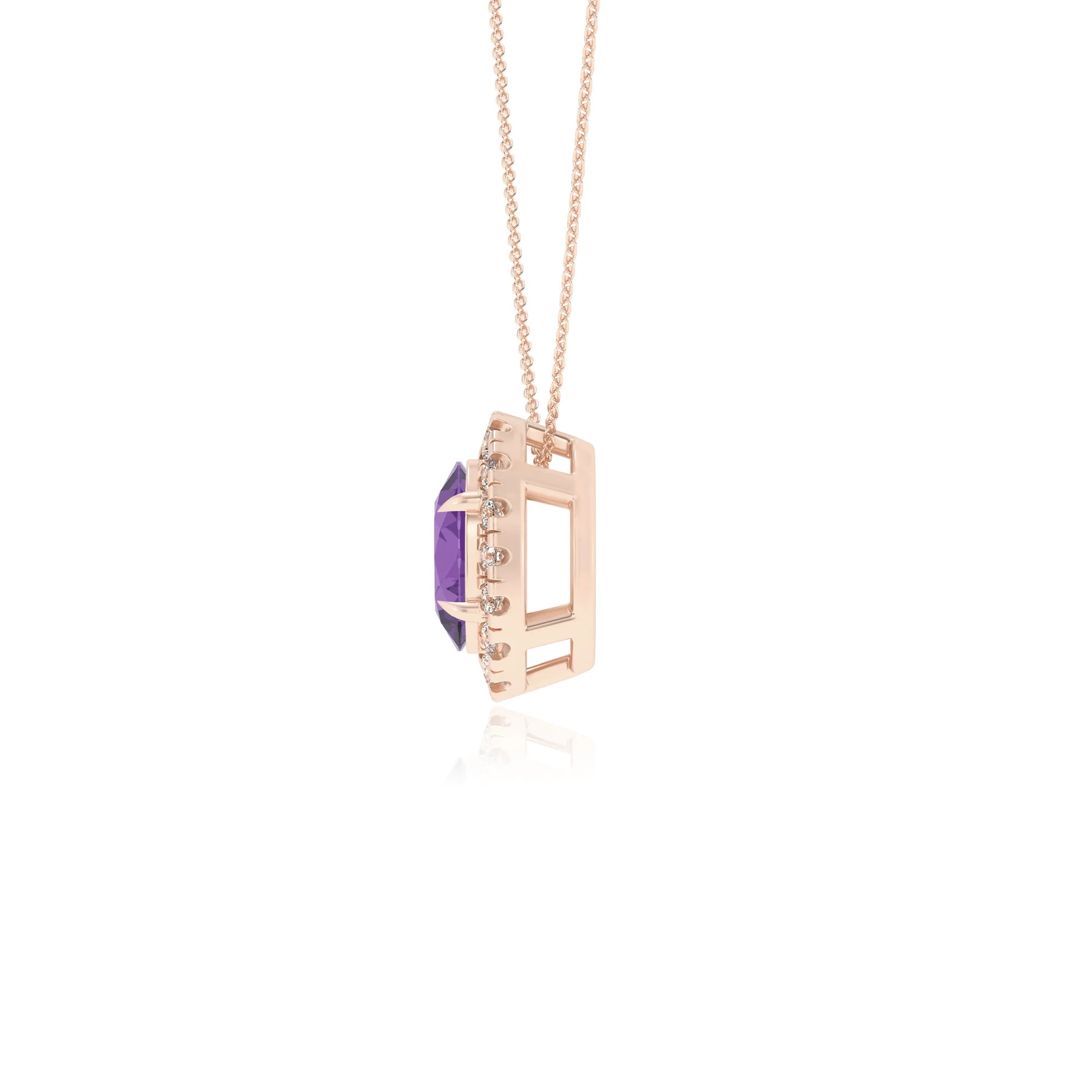 lab grown amethyst oval solitaire necklaces in rose gold 
