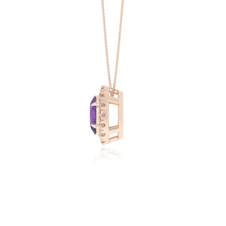 lab grown amethyst oval solitaire necklaces in rose gold 