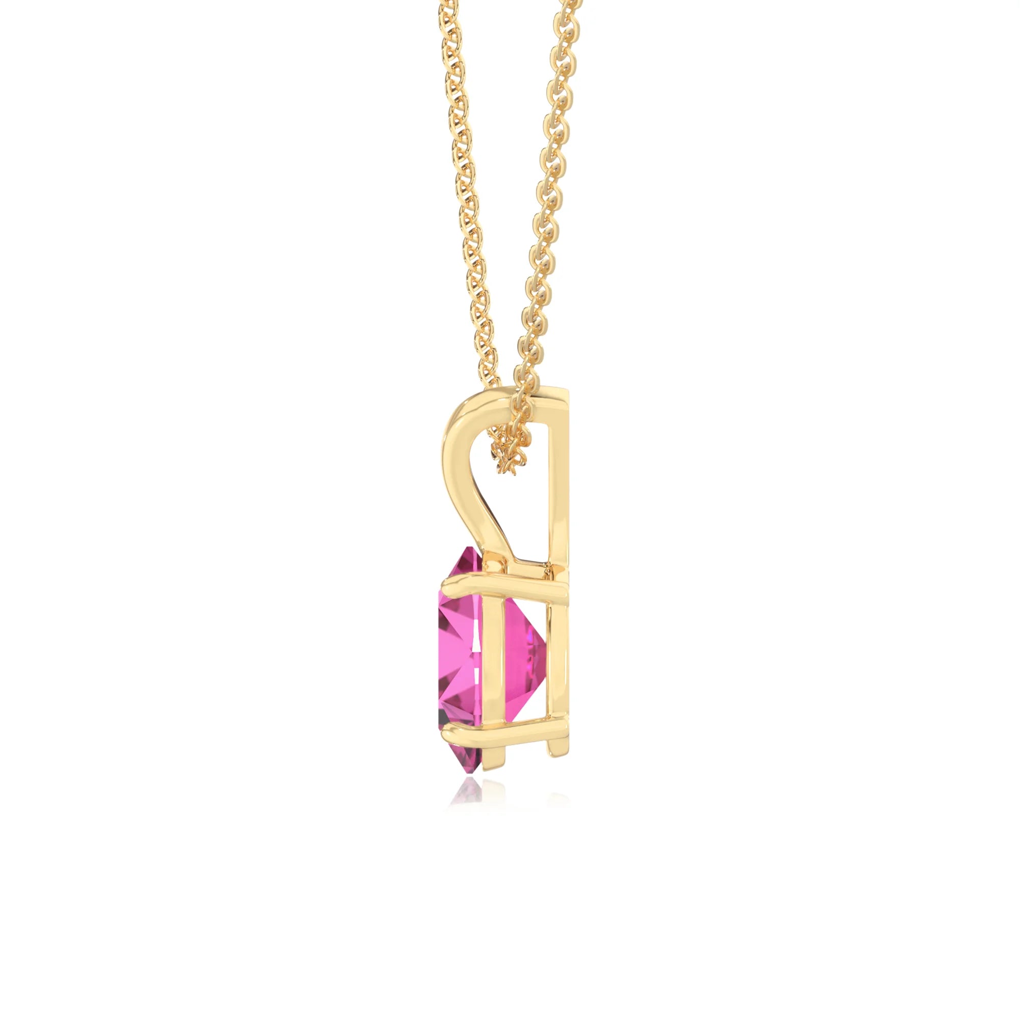 lab grown pink-sapphire oval solitaire v-bale necklaces in yellow gold 