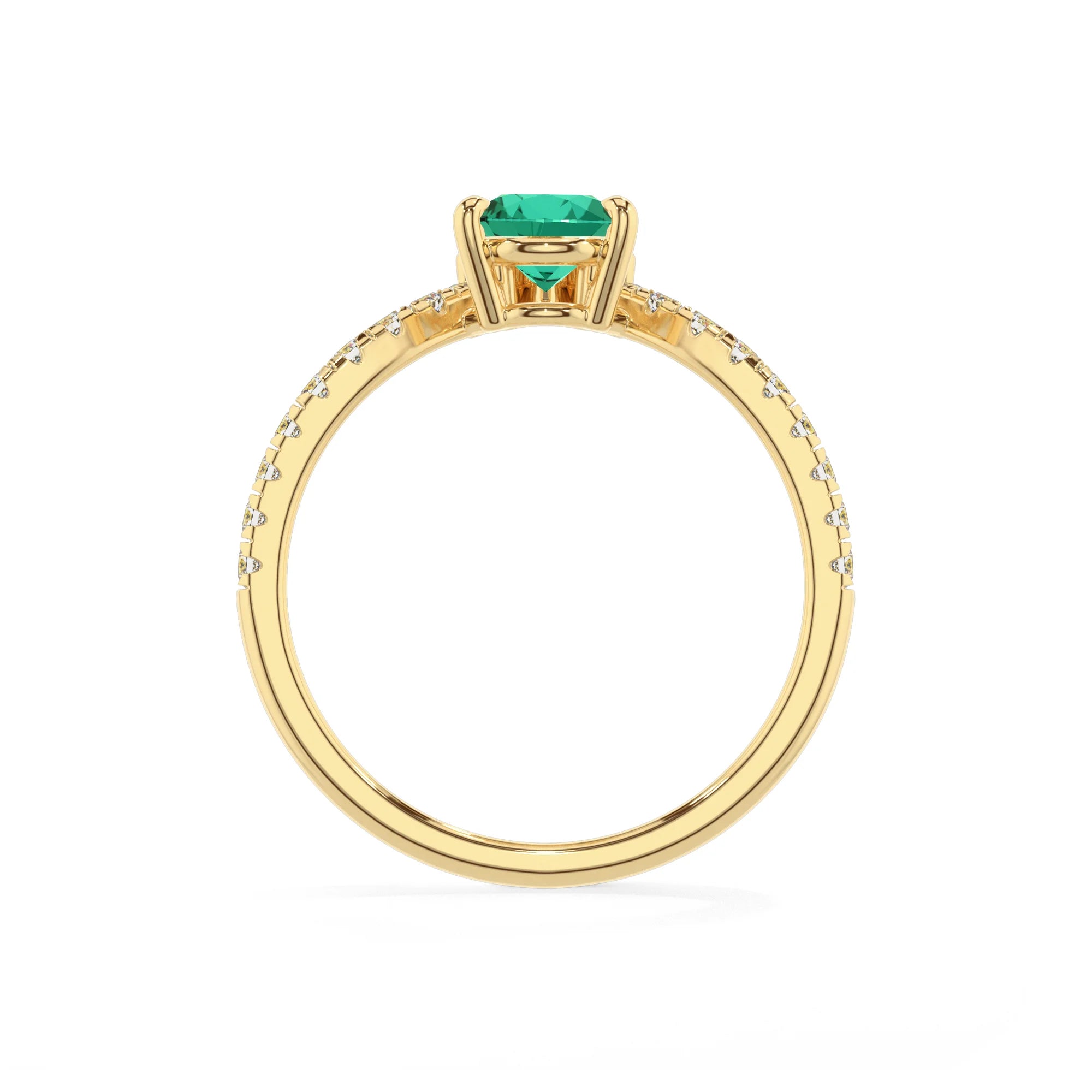 lab grown emerald pear solitaire rings in yellow gold 