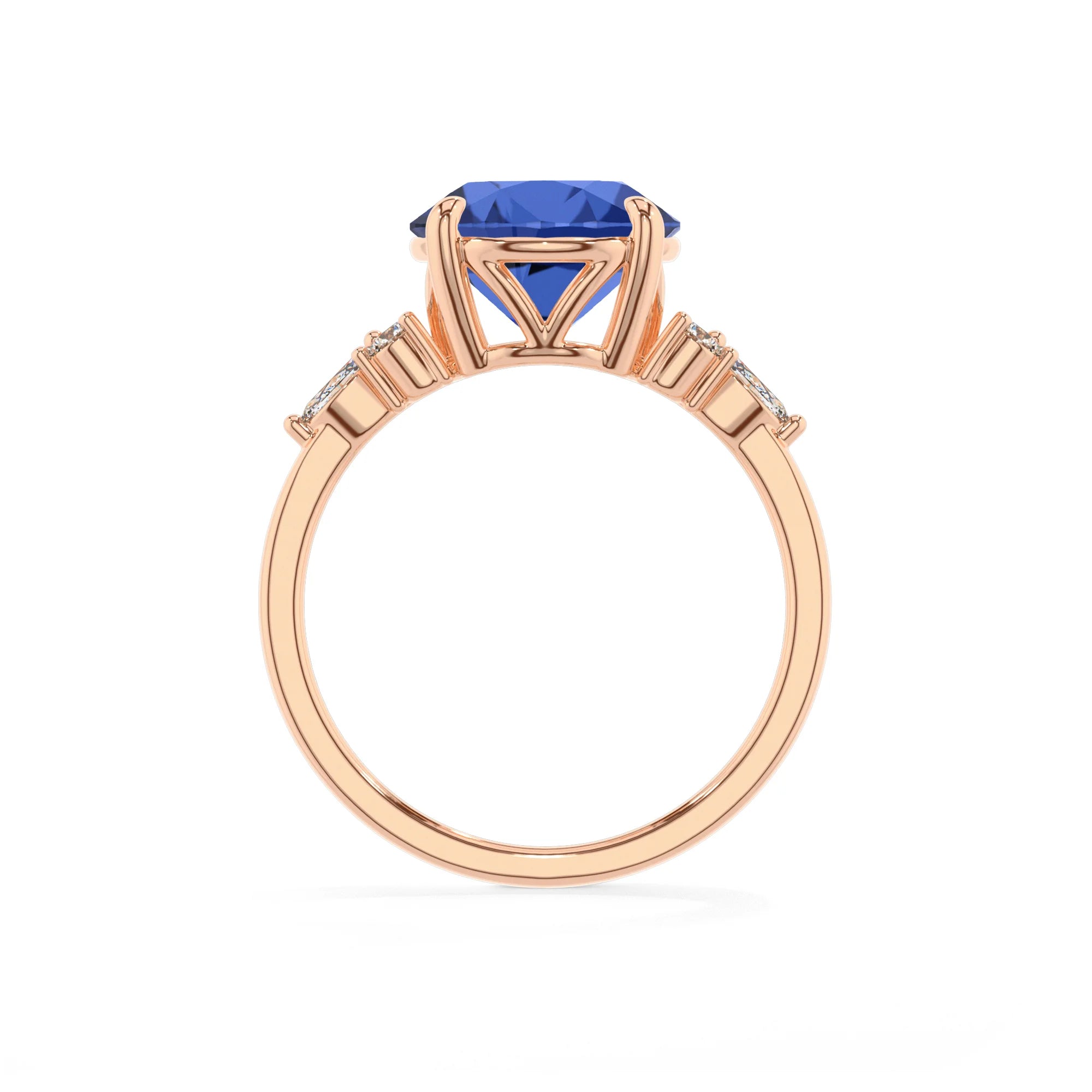 lab grown blue-sapphire round solitaire rings in rose gold 