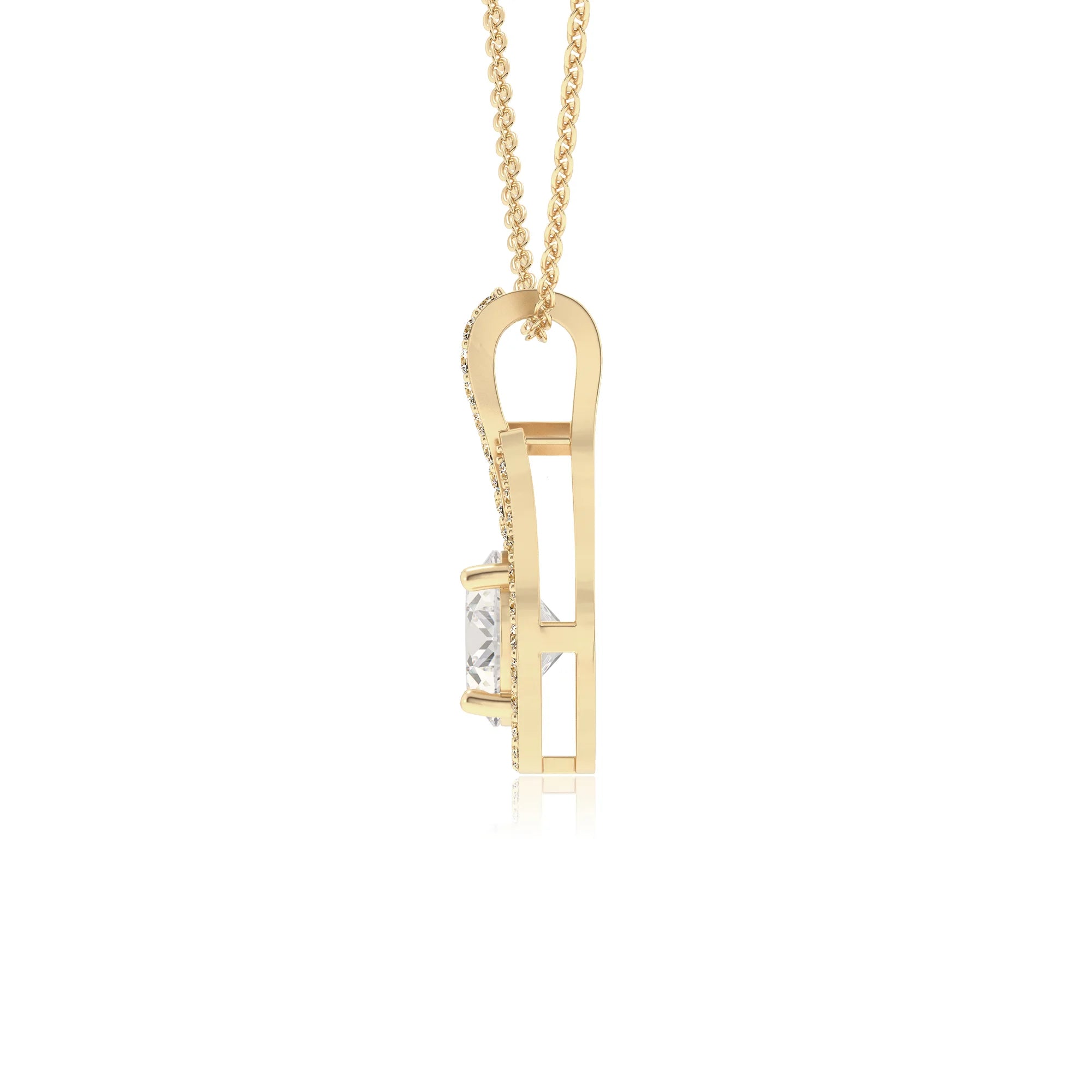 lab grown moissanite round solitaire necklaces in yellow gold 