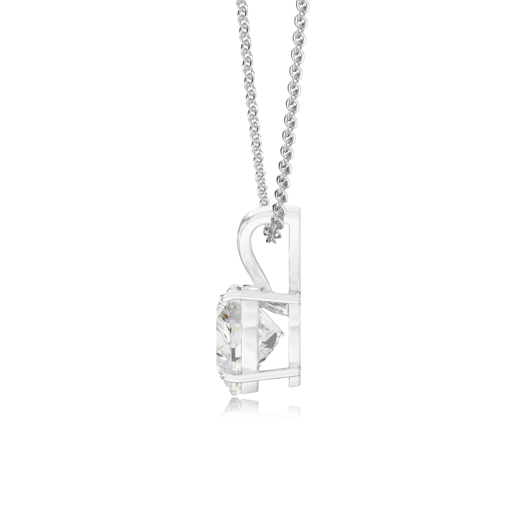 lab grown moissanite heart solitaire v-bale necklaces in sterling silver 